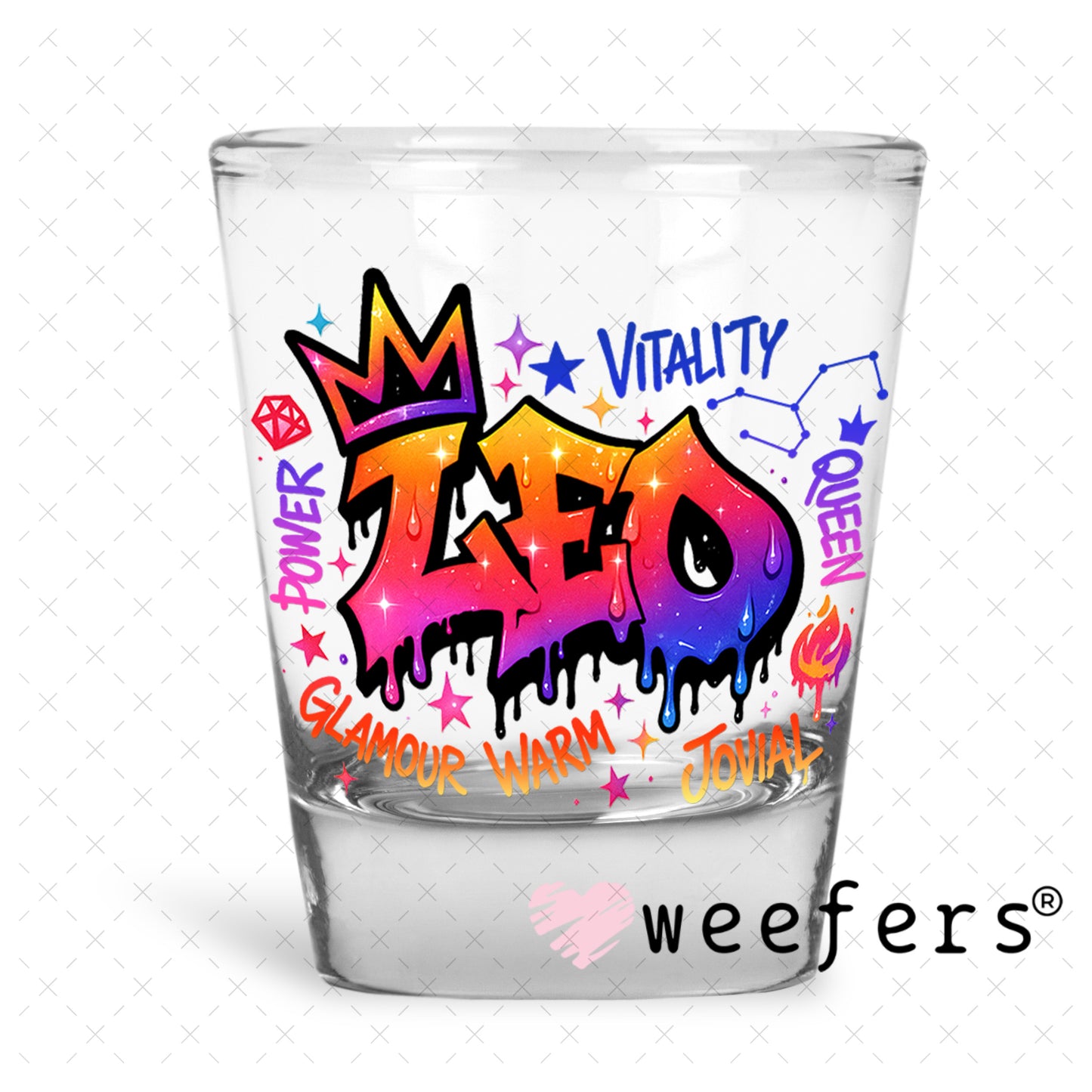 UV DTF Decal - Leo Zodiac Sign Shot Glass Heavy Base Weefers