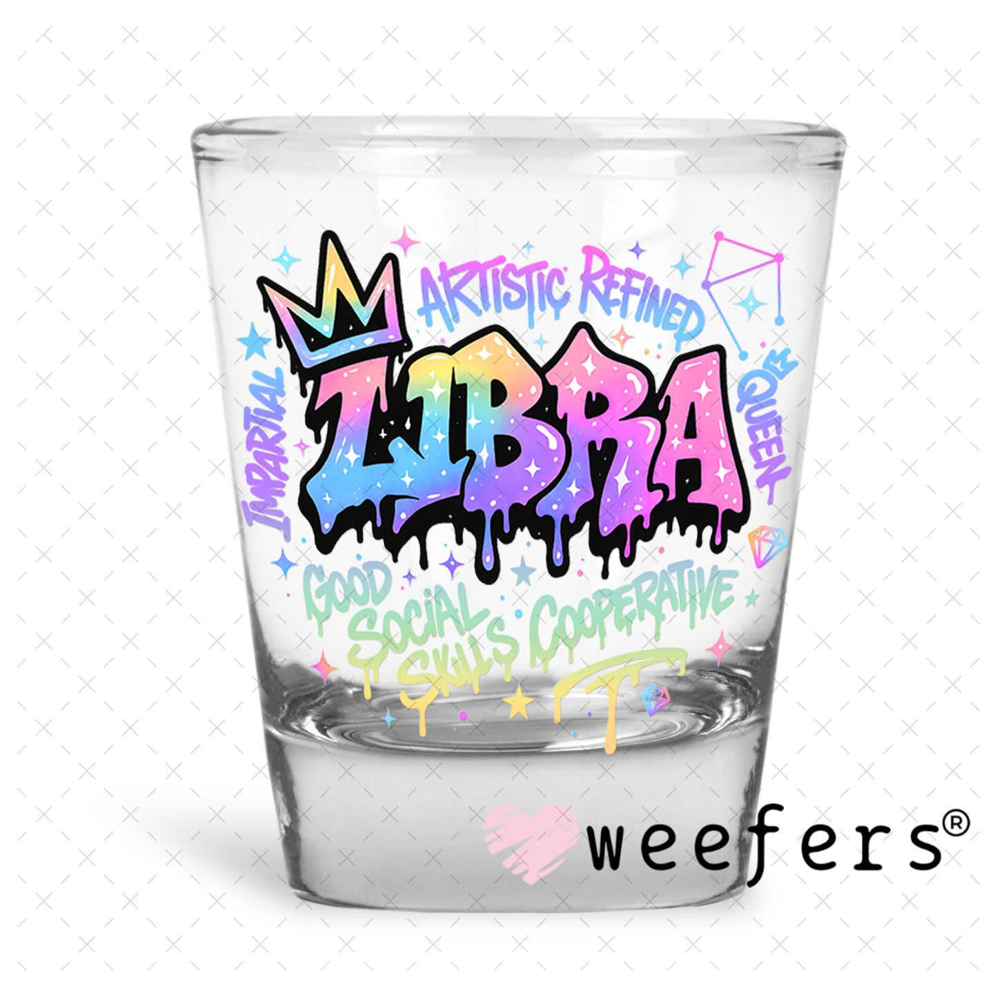 UV DTF Decal - Libra Zodiac Sign Shot Glass Heavy Base Weefers