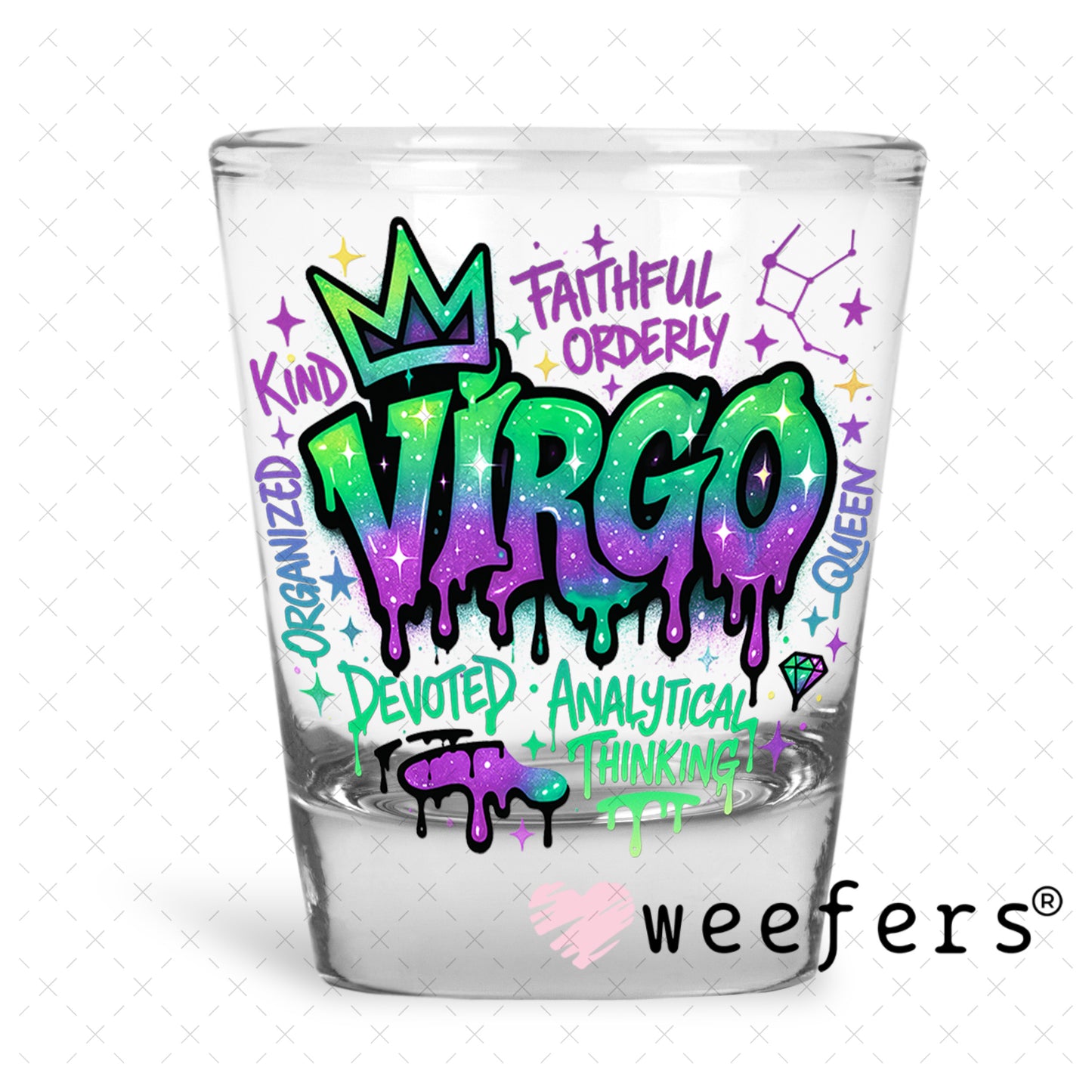 UV DTF Decal - Virgo Zodiac Sign Shot Glass Heavy Base Weefers