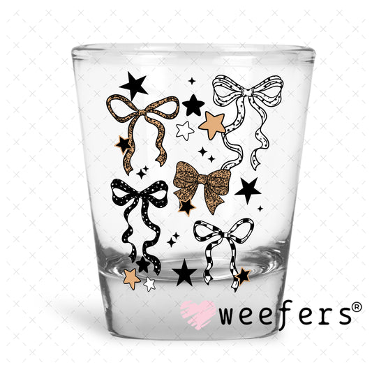 UV DTF Decal - Brown and Black Bows Shot Glass Heavy Base Weefers