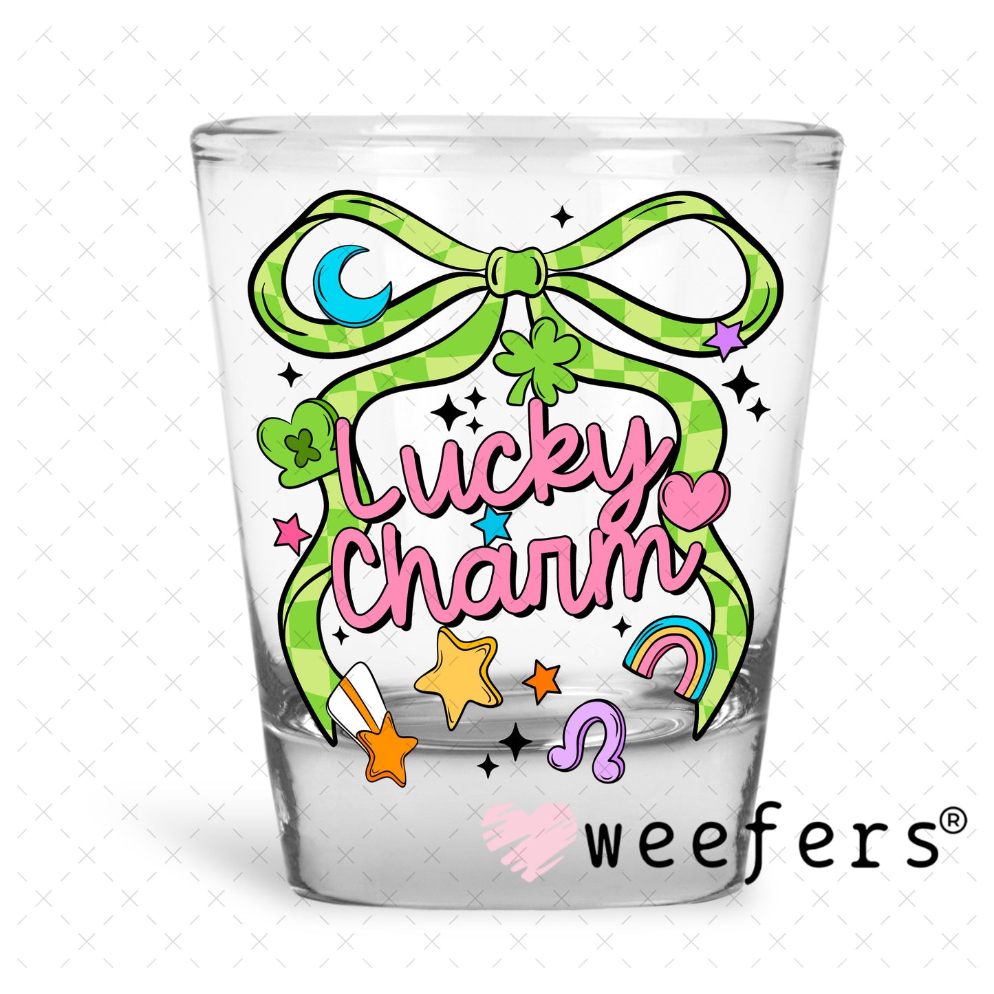 UV DTF Decal - Lucky Charm St Patrick's Day Shot Glass Heavy Base Weefers
