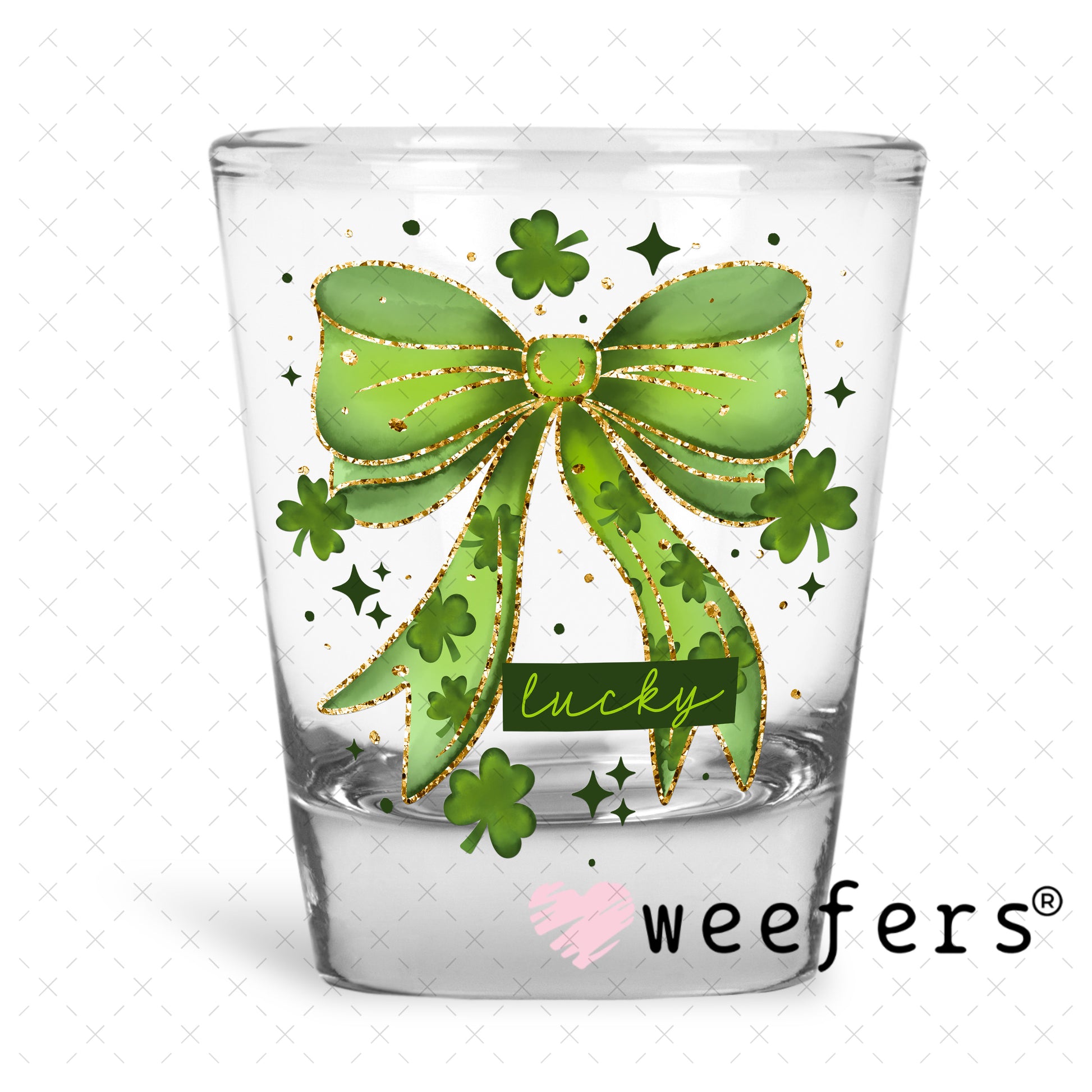 UV DTF Decal - Lucky Bow Patrick's Day Shot Glass Heavy Base Weefers