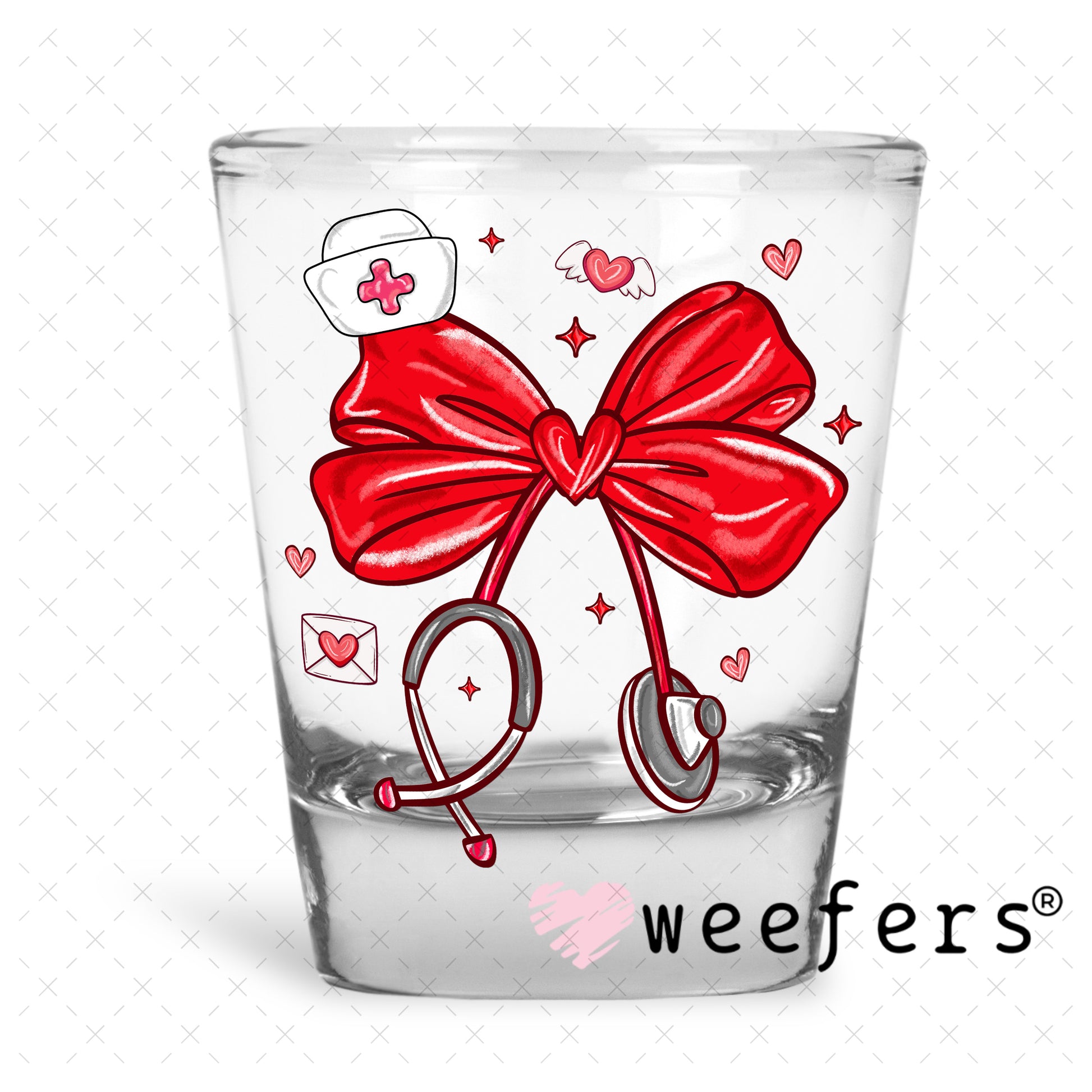 UV DTF Decal - Nurse Bow Valentine's Shot Glass Heavy Base Weefers