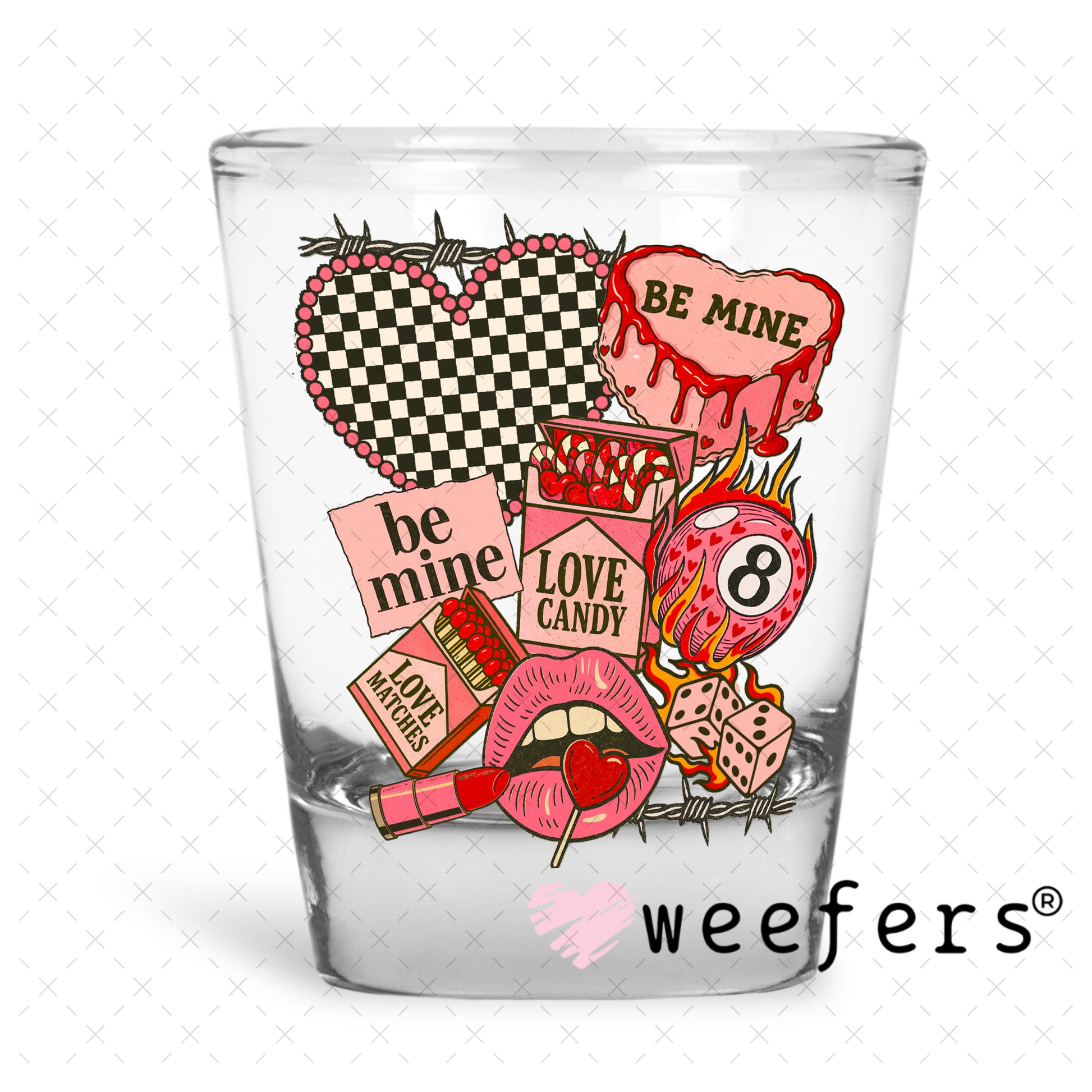 UV DTF Decal - Western Valentine Collage Shot Glass Heavy Base Weefers