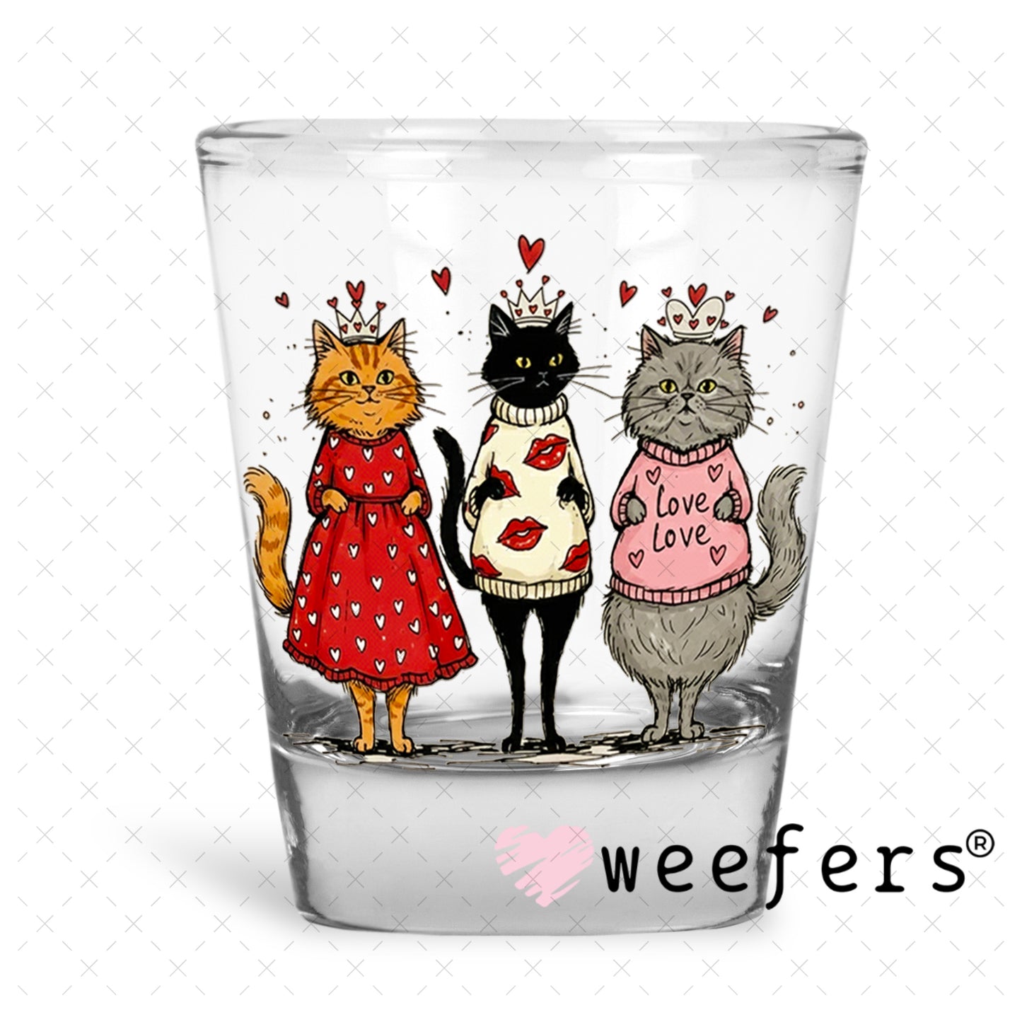 UV DTF Decal - Granny Cats Valentine's Day Shot Glass Heavy Base Weefers