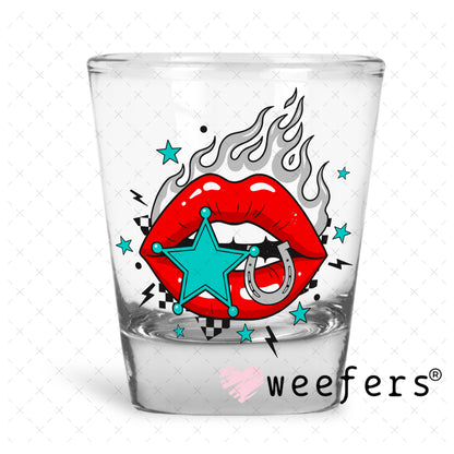 UV DTF Decal - Flame Lips Teal Red Shot Glass Heavy Base Weefers