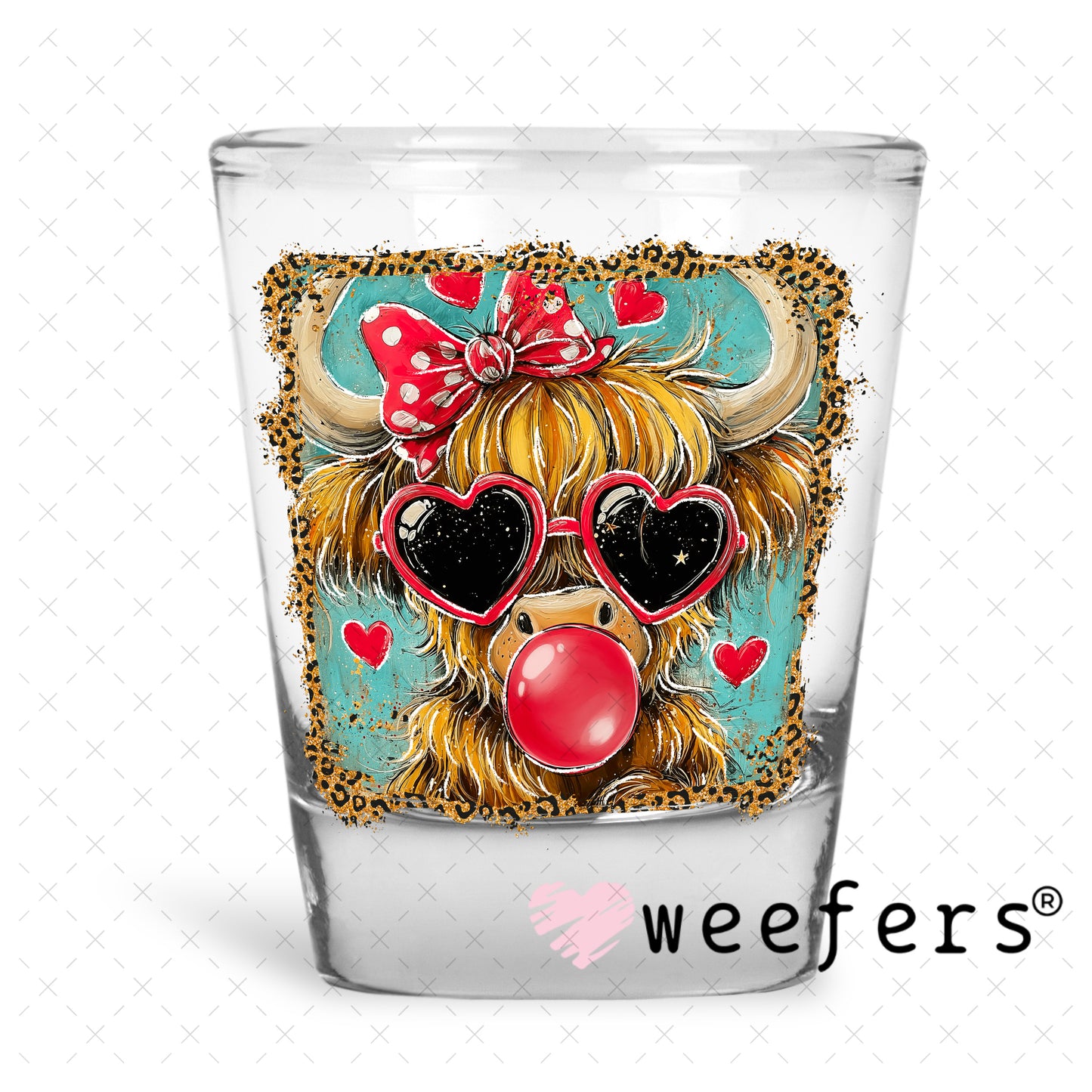 UV DTF Decal - Bougie Red Bubble Cow Shot Glass Heavy Base Weefers