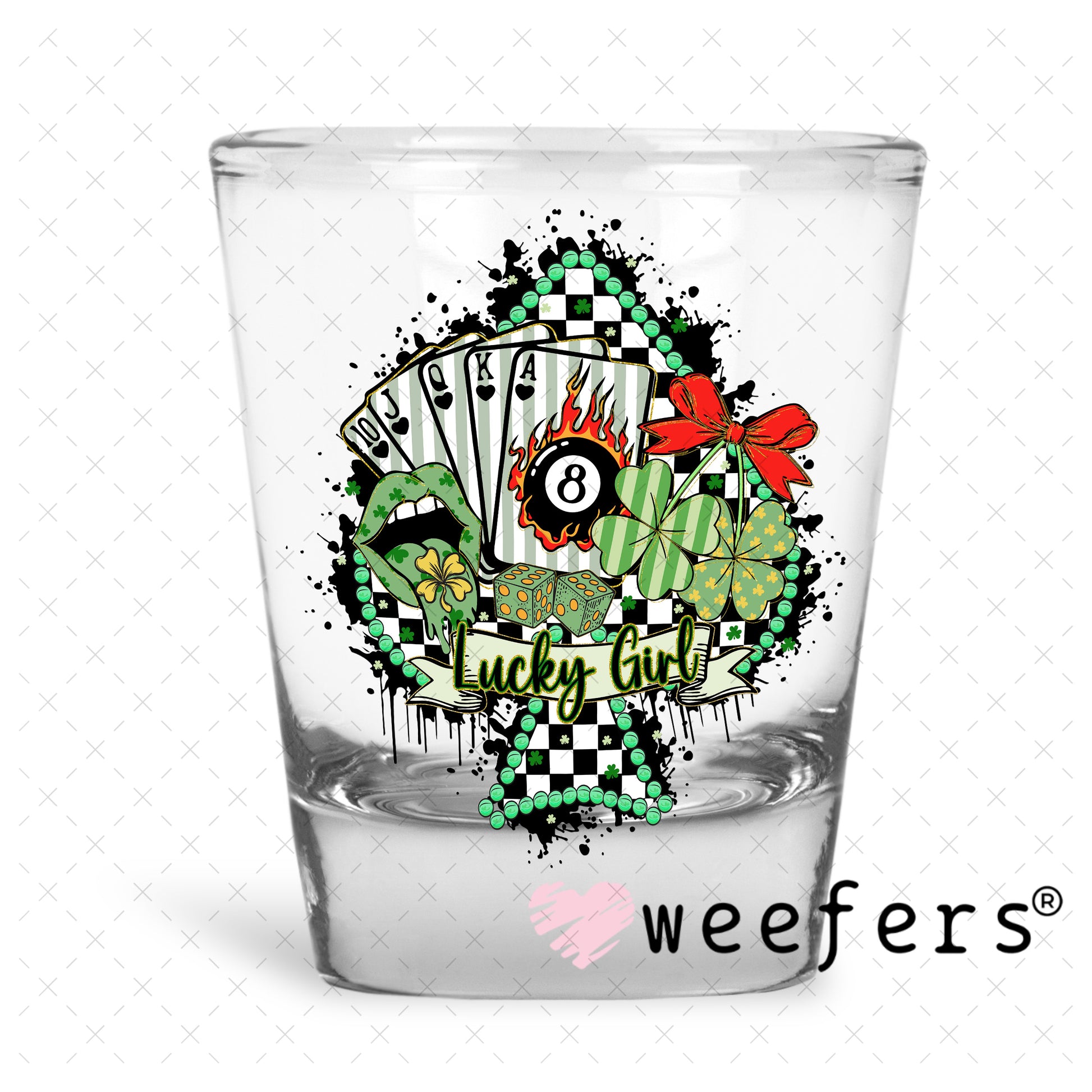 UV DTF Decal - Lucky Girl St. Patrick's Western Shot Glass Heavy Base Weefers