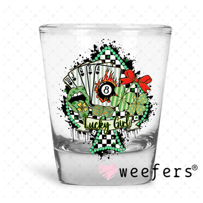 UV DTF Decal - Lucky Girl St. Patrick's Western Shot Glass Heavy Base Weefers