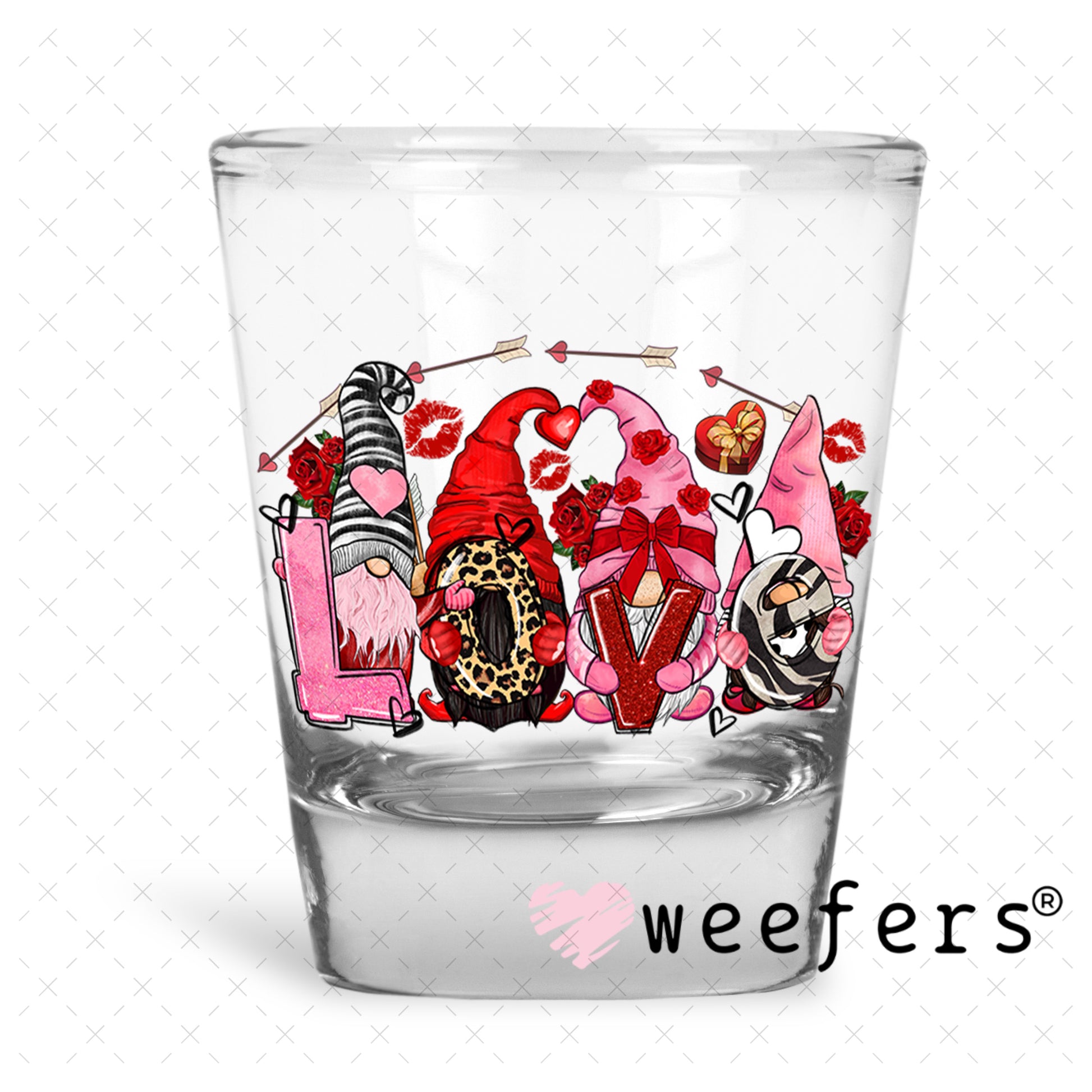 UV DTF Decal - Love Gnomes Valentine's Day Shot Glass Heavy Base Weefers