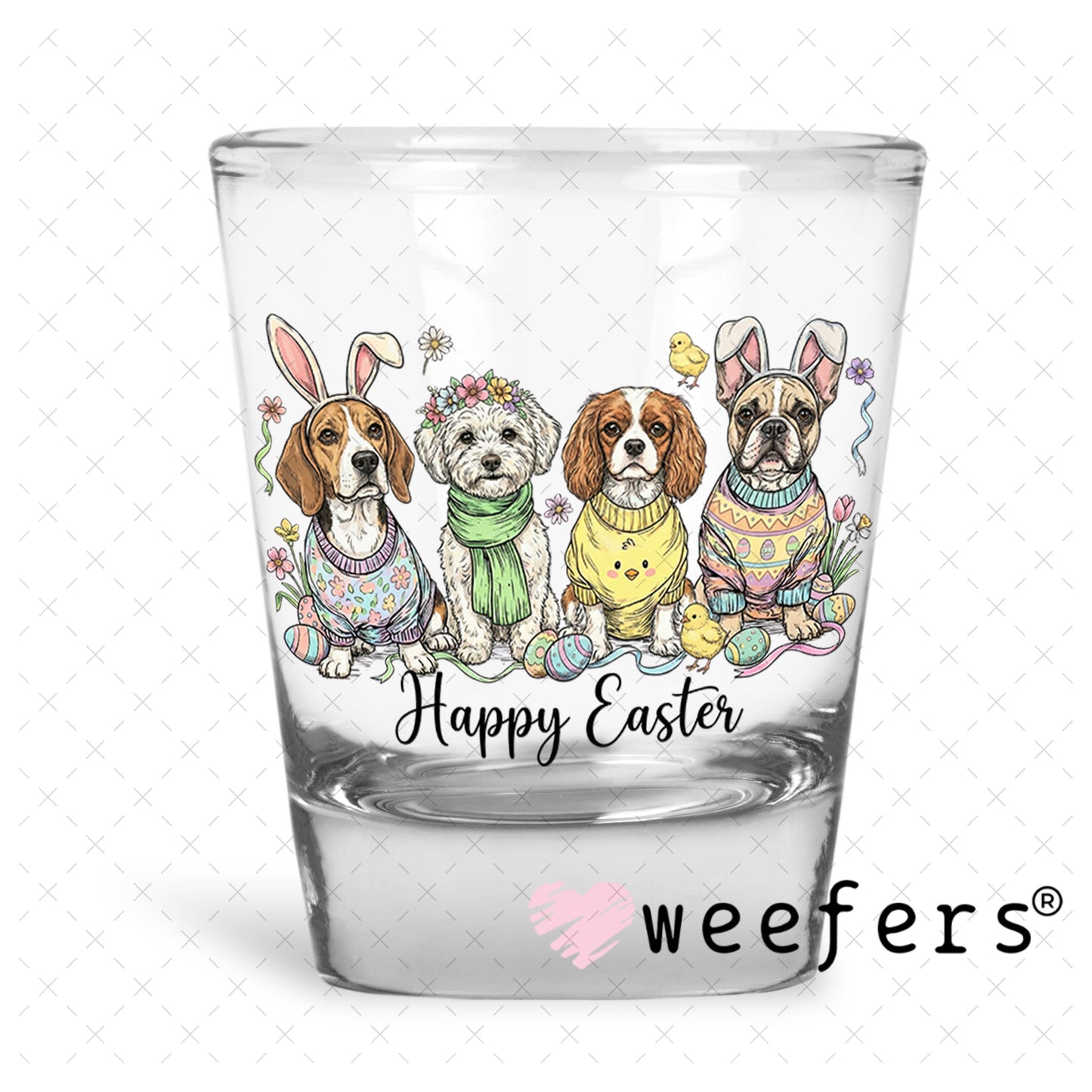 UV DTF Decal - Happy Easter Dog Friends Shot Glass Heavy Base Weefers