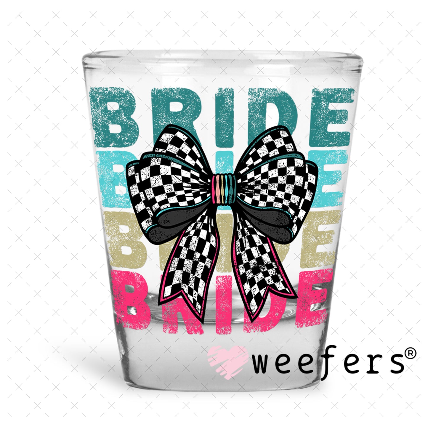 UV DTF Decal - Bride Checkered Bow Black and White Shot Glass Heavy Base Weefers