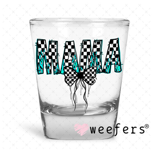 UV DTF Decal - Mama Checkered Teal Shot Glass Heavy Base Weefers