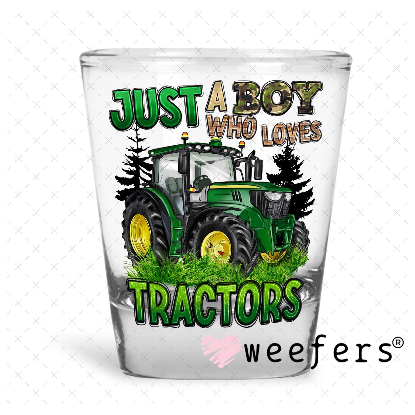 UV DTF Decal - Just a Boy Who Loves Tractors Shot Glass Heavy Base Weefers