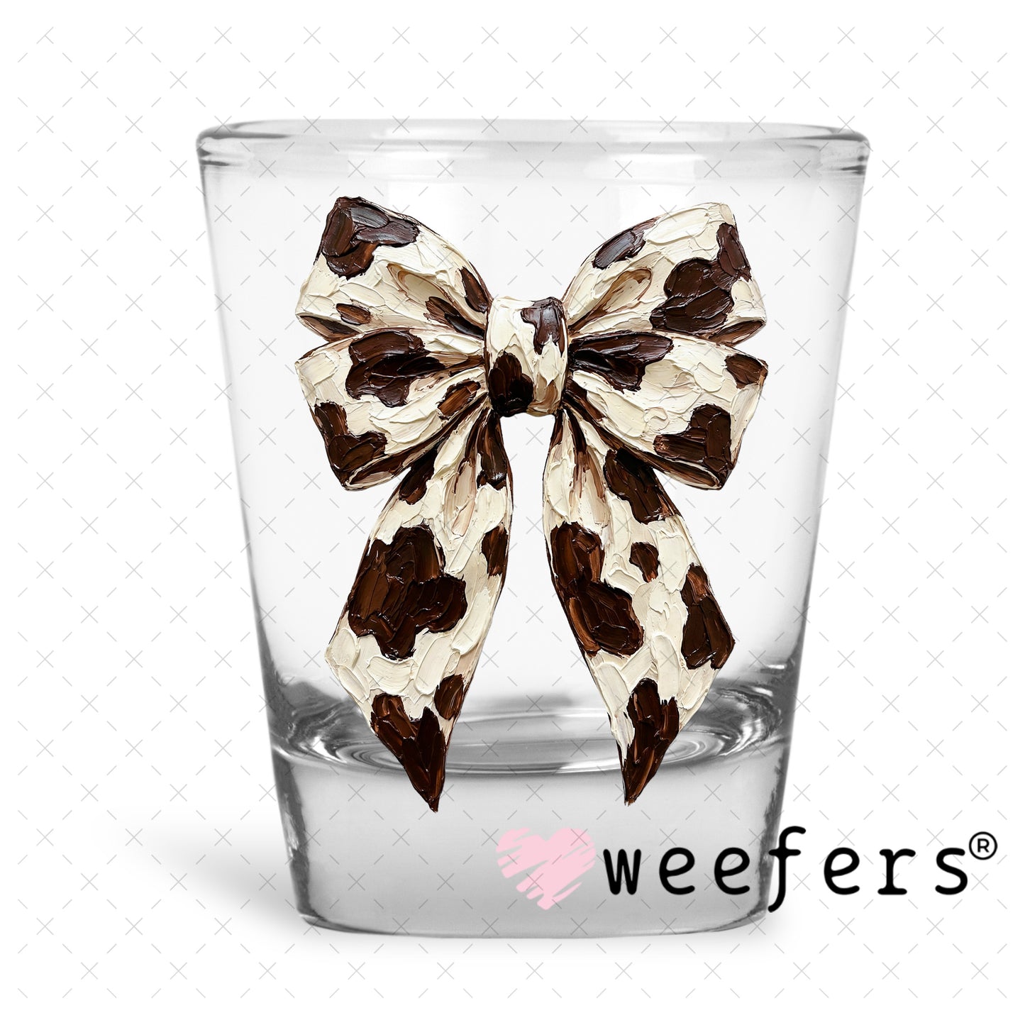 UV DTF Decal - Bow Brown Cow Print Shot Glass Heavy Base Weefers