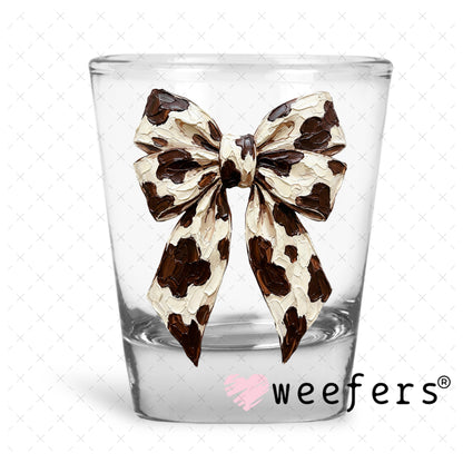 UV DTF Decal - Bow Brown Cow Print Shot Glass Heavy Base Weefers