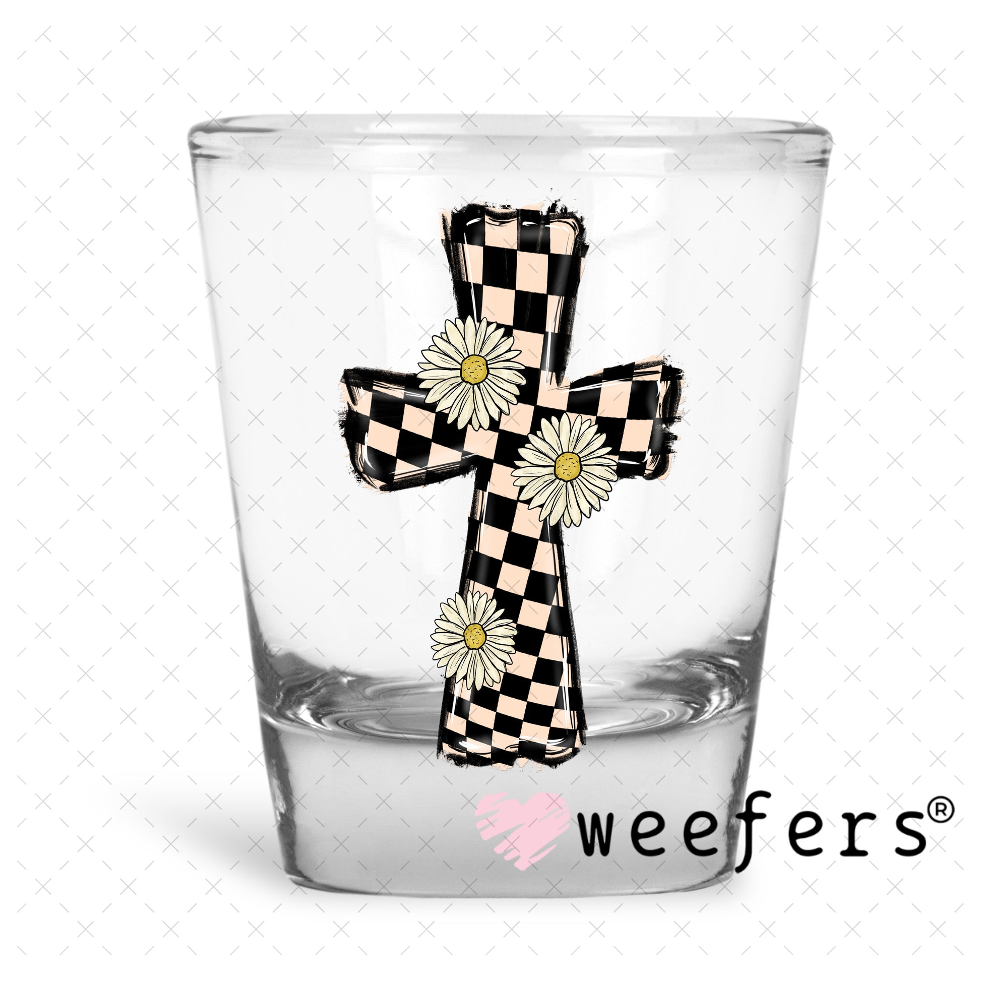 UV DTF Decal - Checkered Cross Shot Glass Heavy Base Weefers