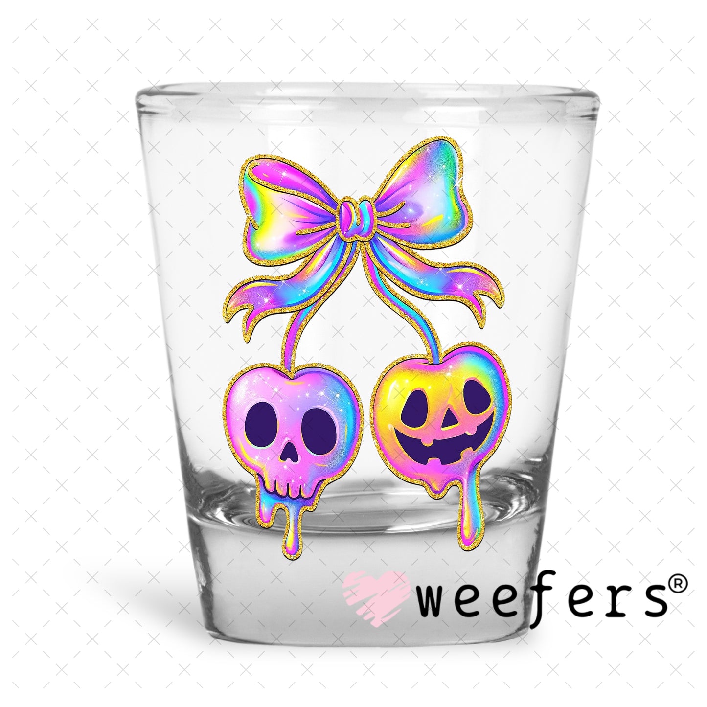 UV DTF Decal - Iridescent Skull Cherries Shot Glass Heavy Base Weefers