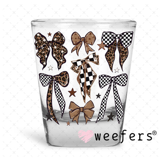 UV DTF Decal - Brown Leopard Bows Shot Glass Heavy Base Weefers