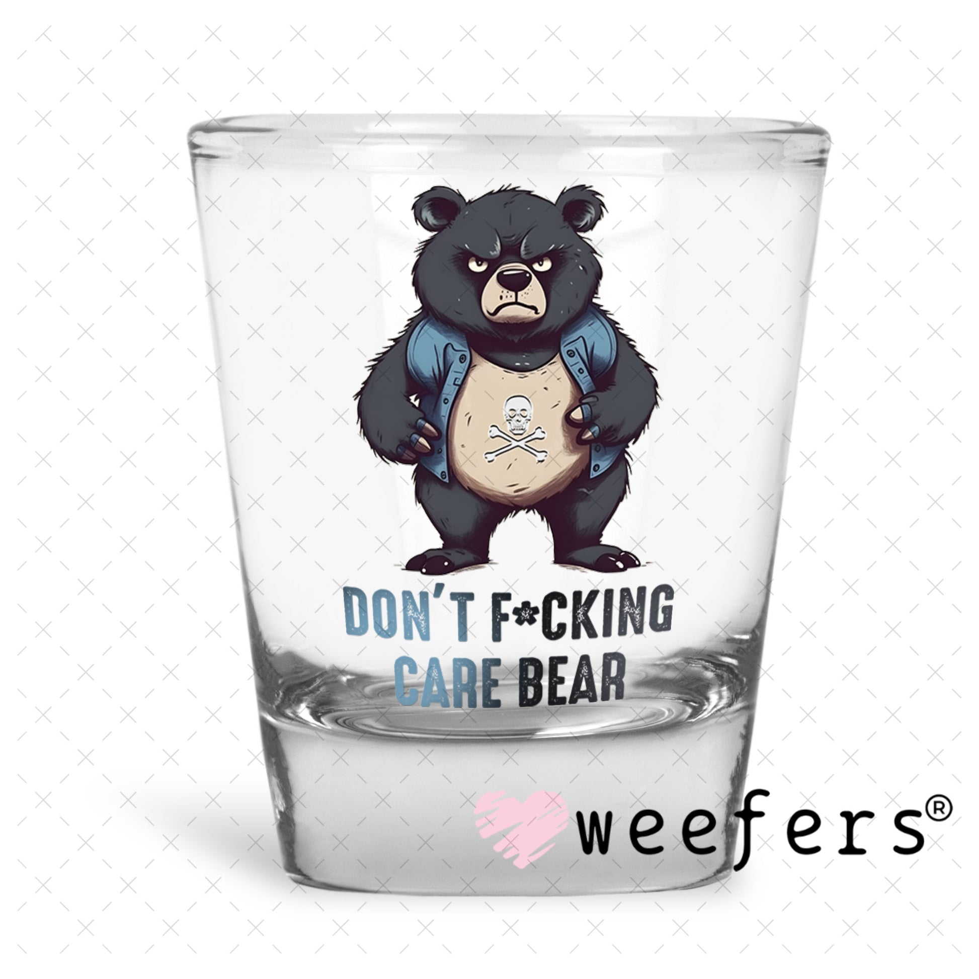 UV DTF Decal - Don't F'ing Care Bear Shot Glass Heavy Base Weefers