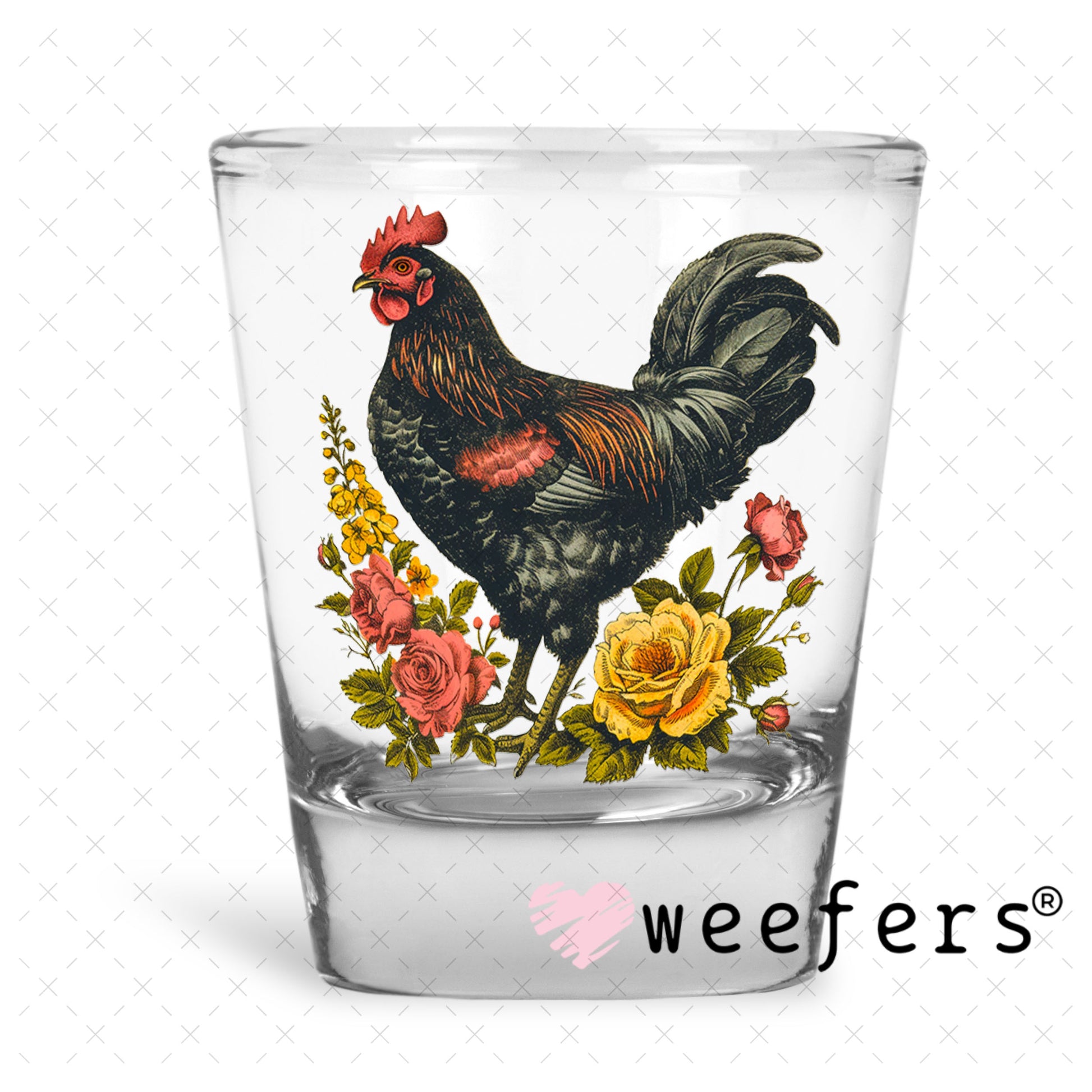 UV DTF Decal - Rooster Florals Shot Glass Heavy Base Weefers