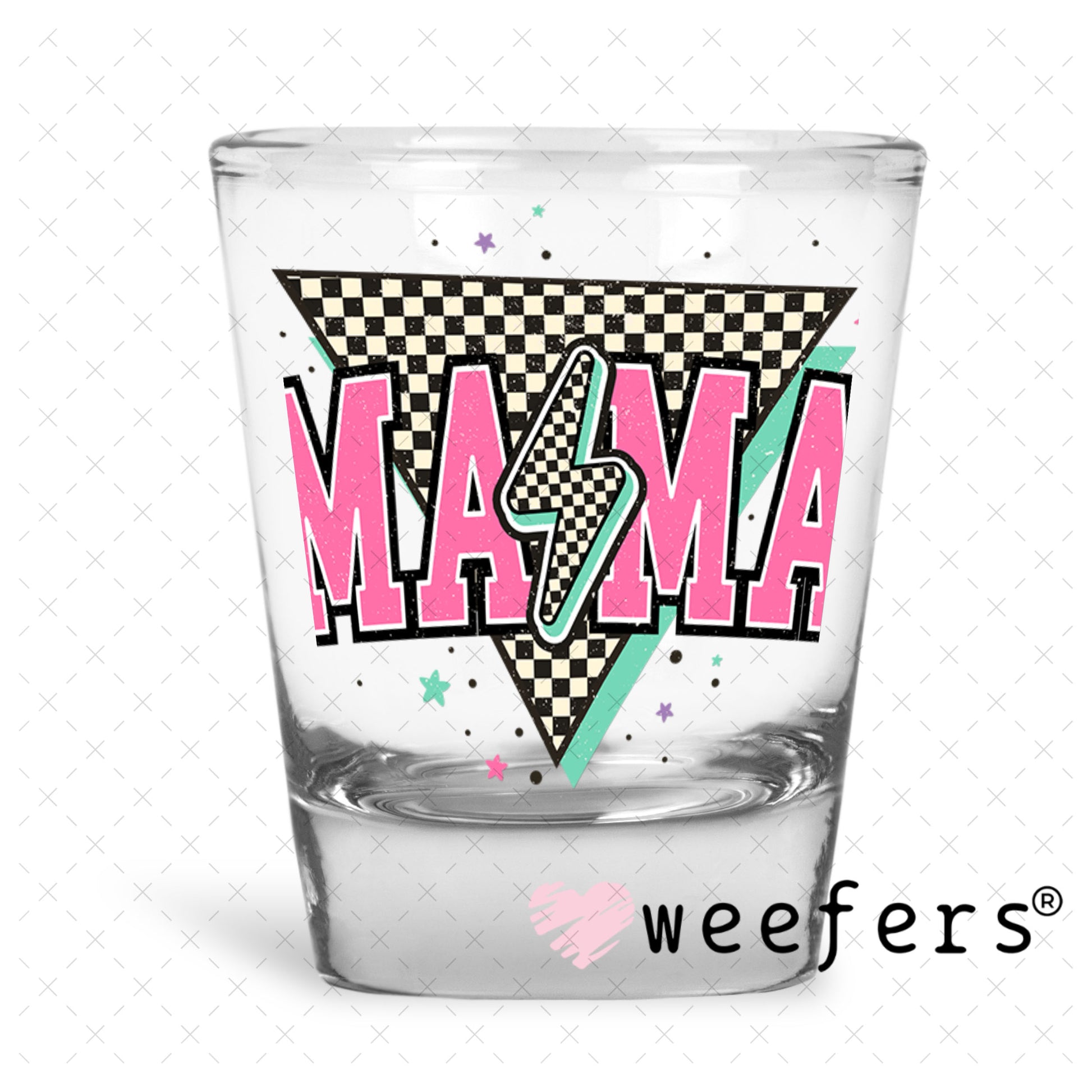 UV DTF Decal - Mama Pink Lightening Bolt Shot Glass Heavy Base Weefers