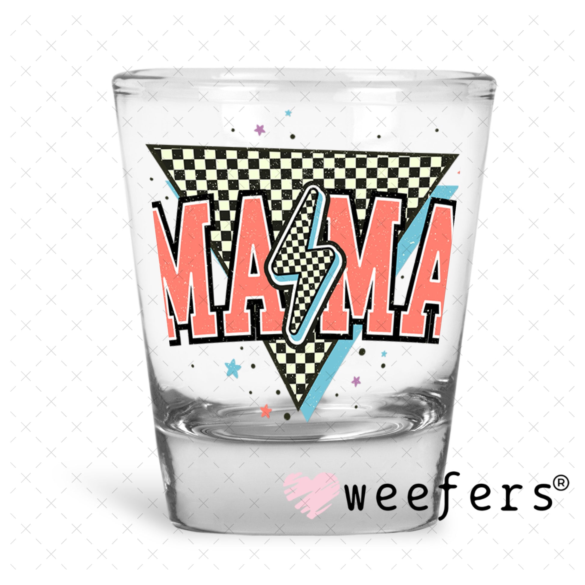 UV DTF Decal - Mama Salmon Lightening Bolt Shot Glass Heavy Base Weefers