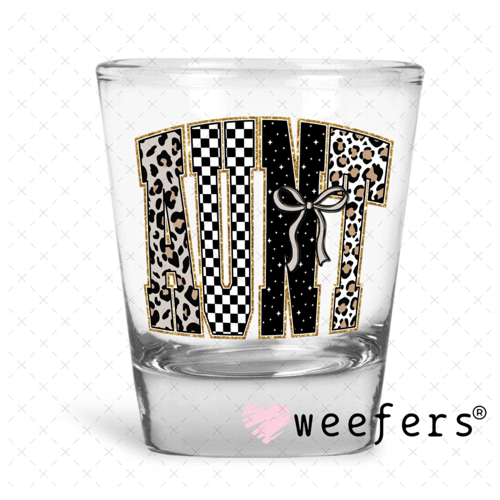 UV DTF Decal - Leopard Aunt Shot Glass Heavy Base Weefers