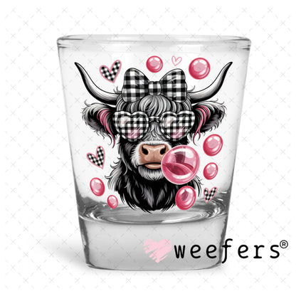 UV DTF Decal - Black and Pink Cow Bubbles Shot Glass Heavy Base Weefers