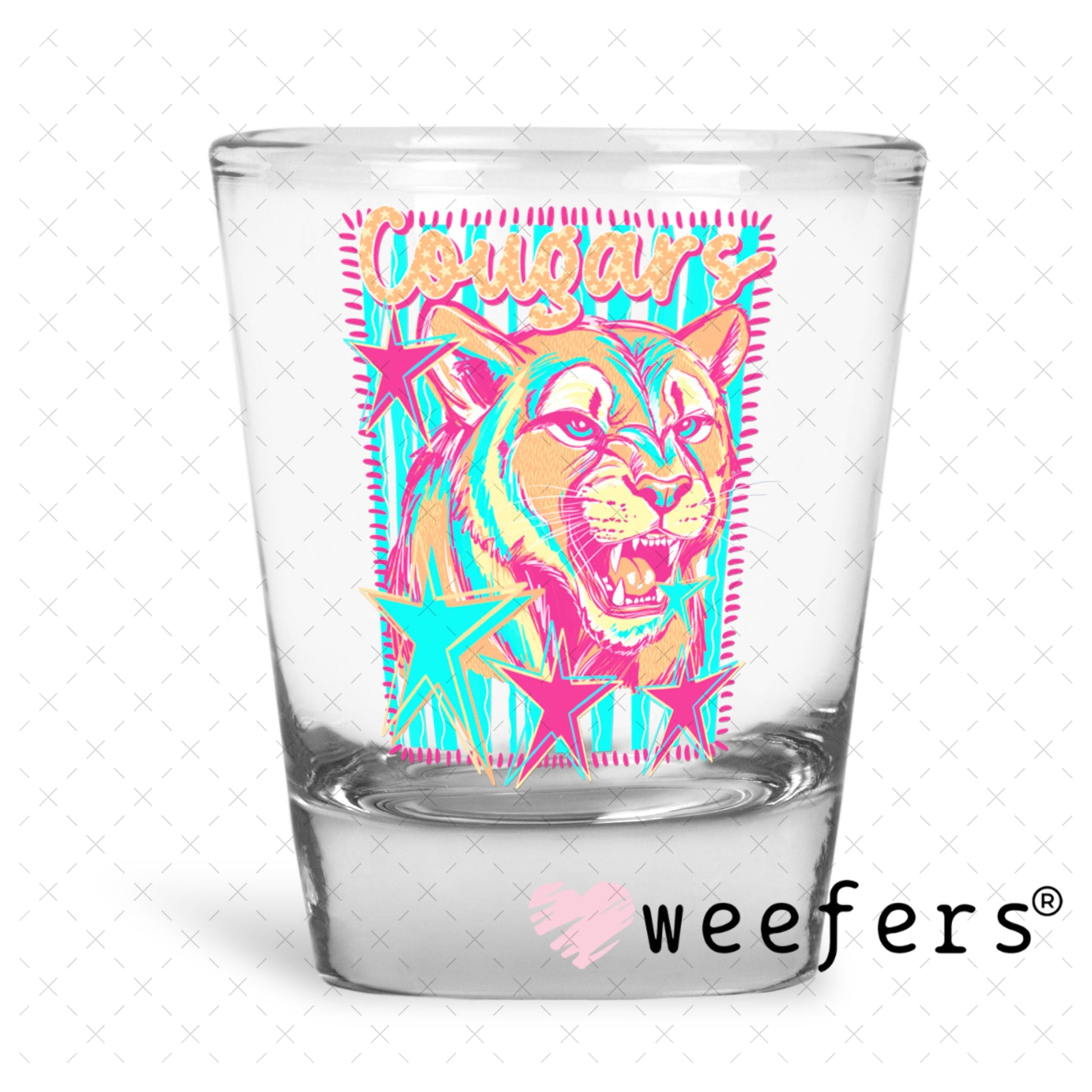 UV DTF Decal - Cougars Colorful Mascot Shot Glass Heavy Base Weefers