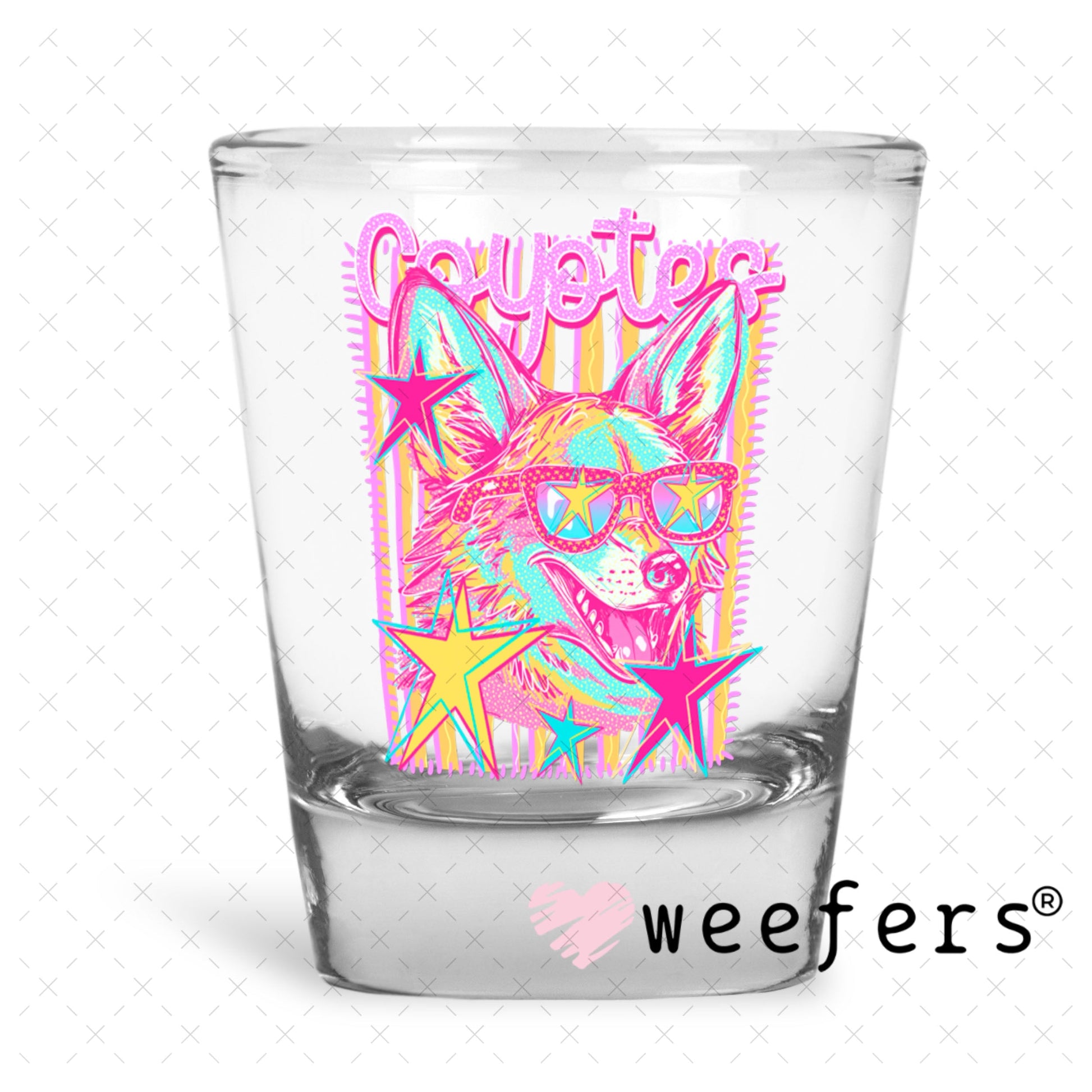 UV DTF Decal - Coyotes Colorful Mascot Shot Glass Heavy Base Weefers