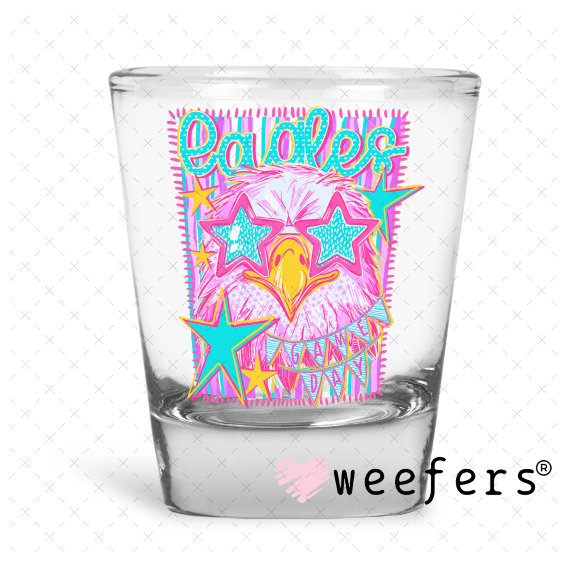 UV DTF Decal - Eagles Game Day Colorful Mascot Shot Glass Heavy Base Weefers