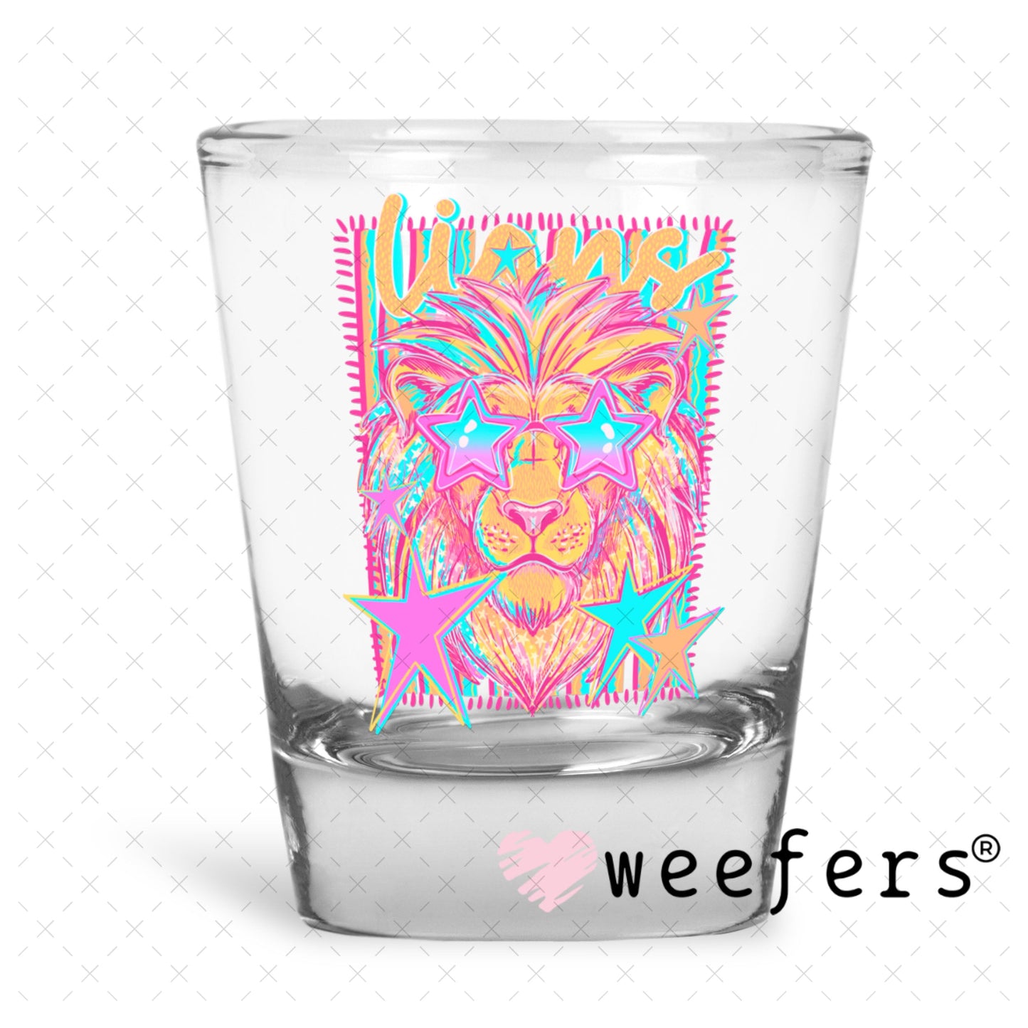 UV DTF Decal - Lions Colorful Mascot Shot Glass Heavy Base Weefers