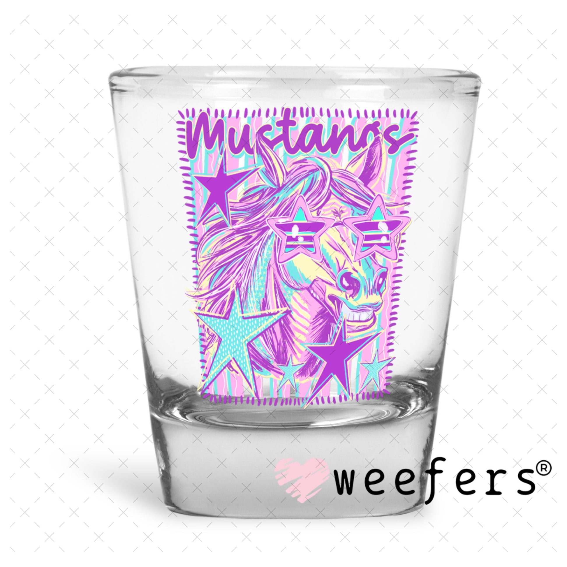 UV DTF Decal - Mustang Colorful Mascot Shot Glass Heavy Base Weefers