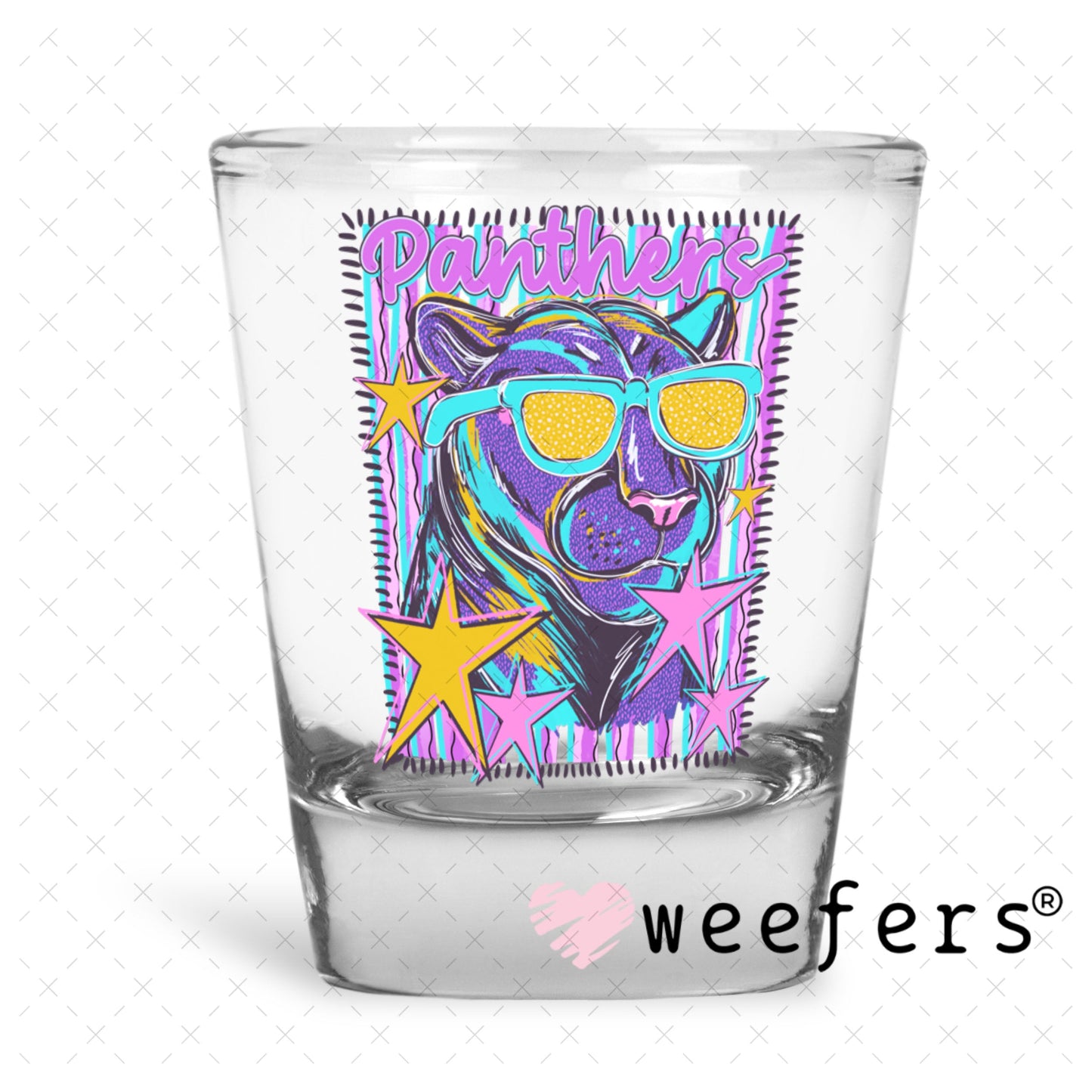 UV DTF Decal - Panthers Colorful Mascot Shot Glass Heavy Base Weefers