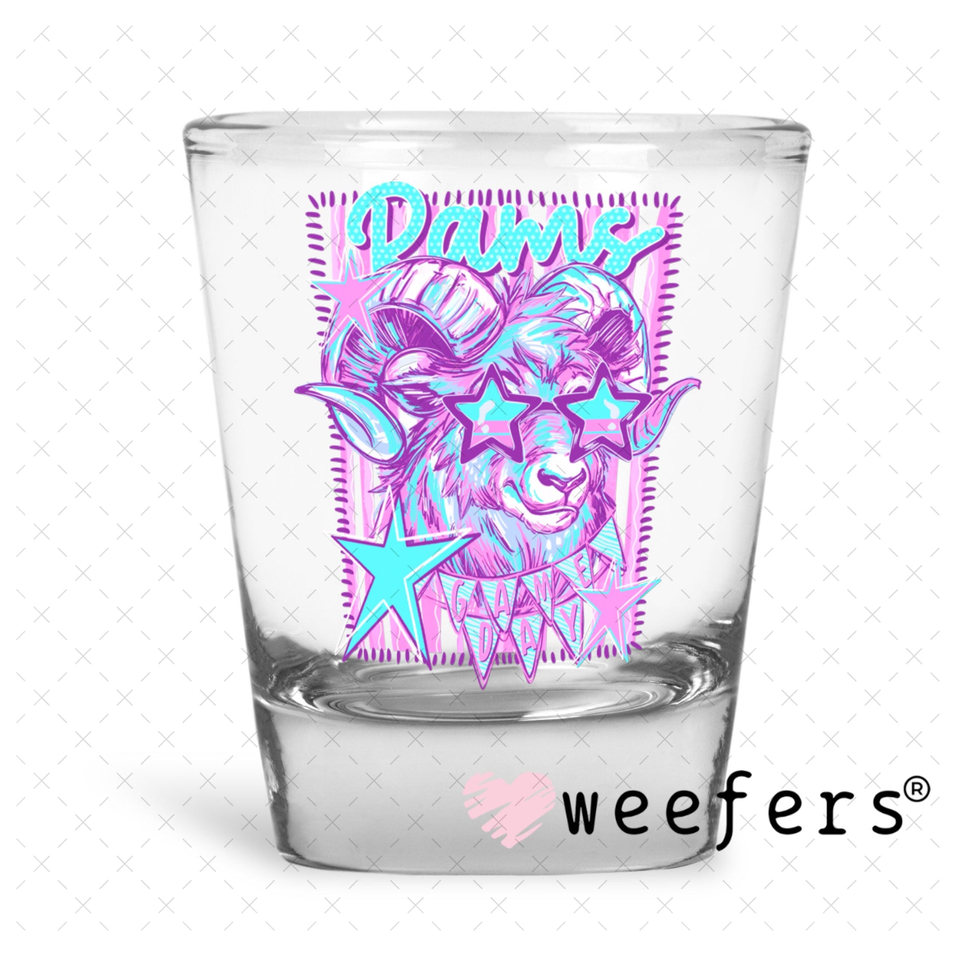 UV DTF Decal - Rams Game Day Colorful Mascot Shot Glass Heavy Base Weefers