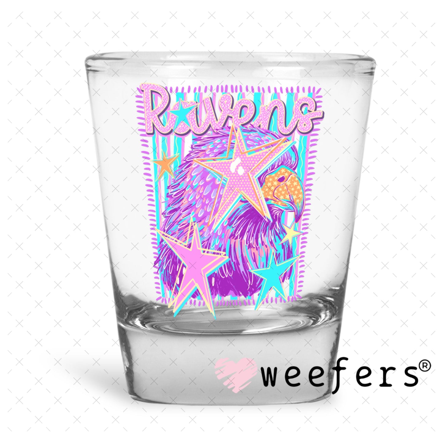 UV DTF Decal - Ravens Colorful Mascot Shot Glass Heavy Base Weefers