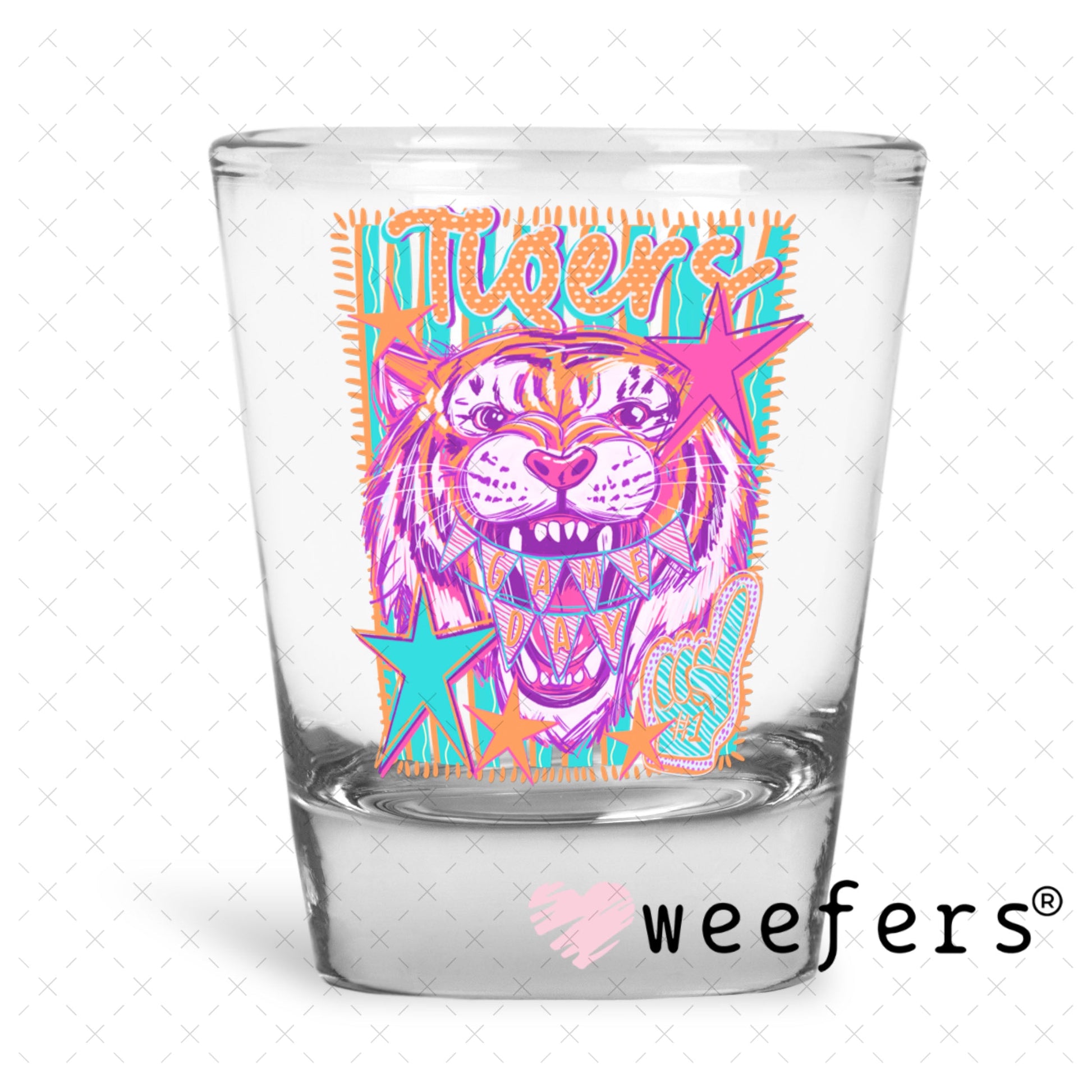 UV DTF Decal - Tigers Game Day Colorful Mascot Shot Glass Heavy Base Weefers