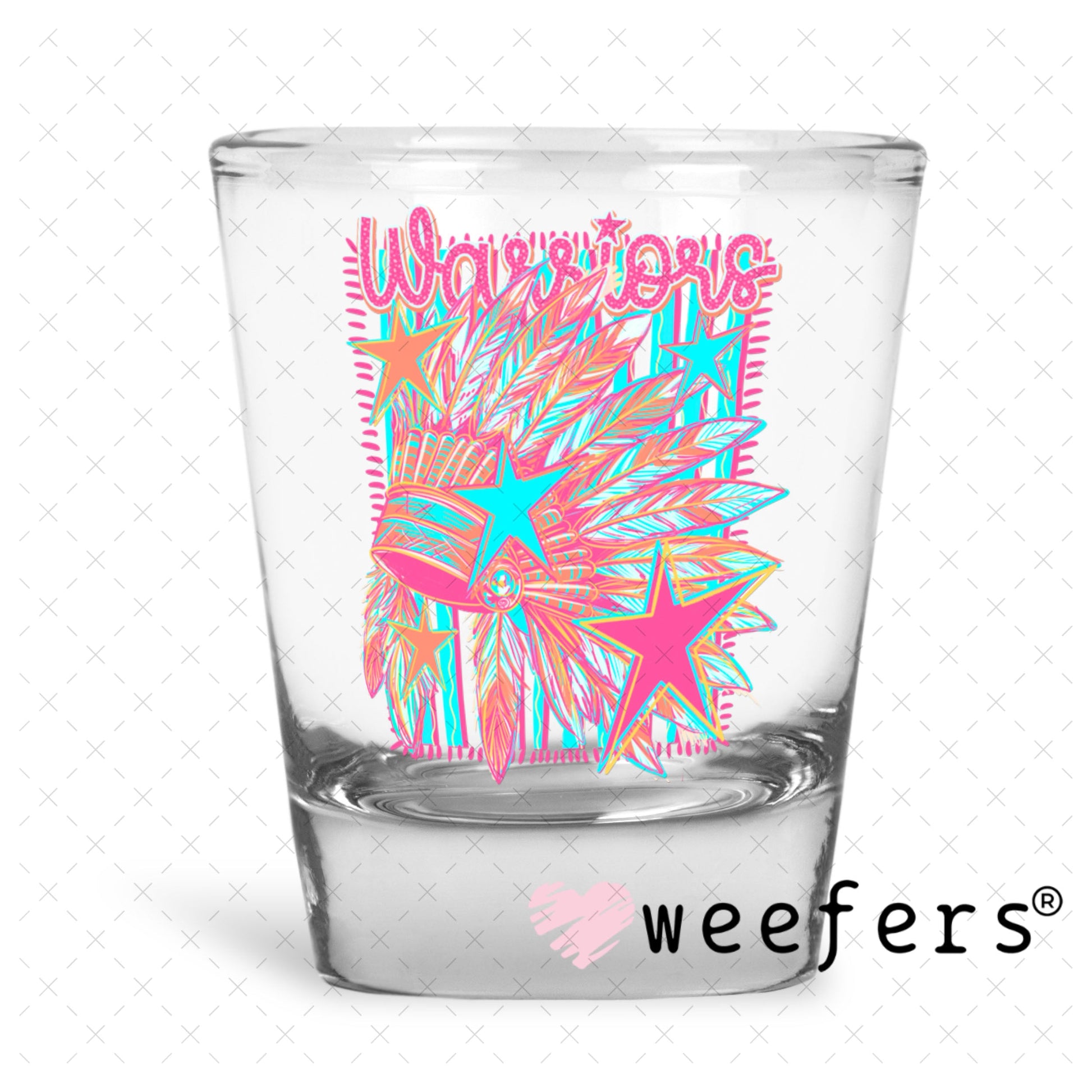 UV DTF Decal - Warriors Colorful Mascot Shot Glass Heavy Base Weefers