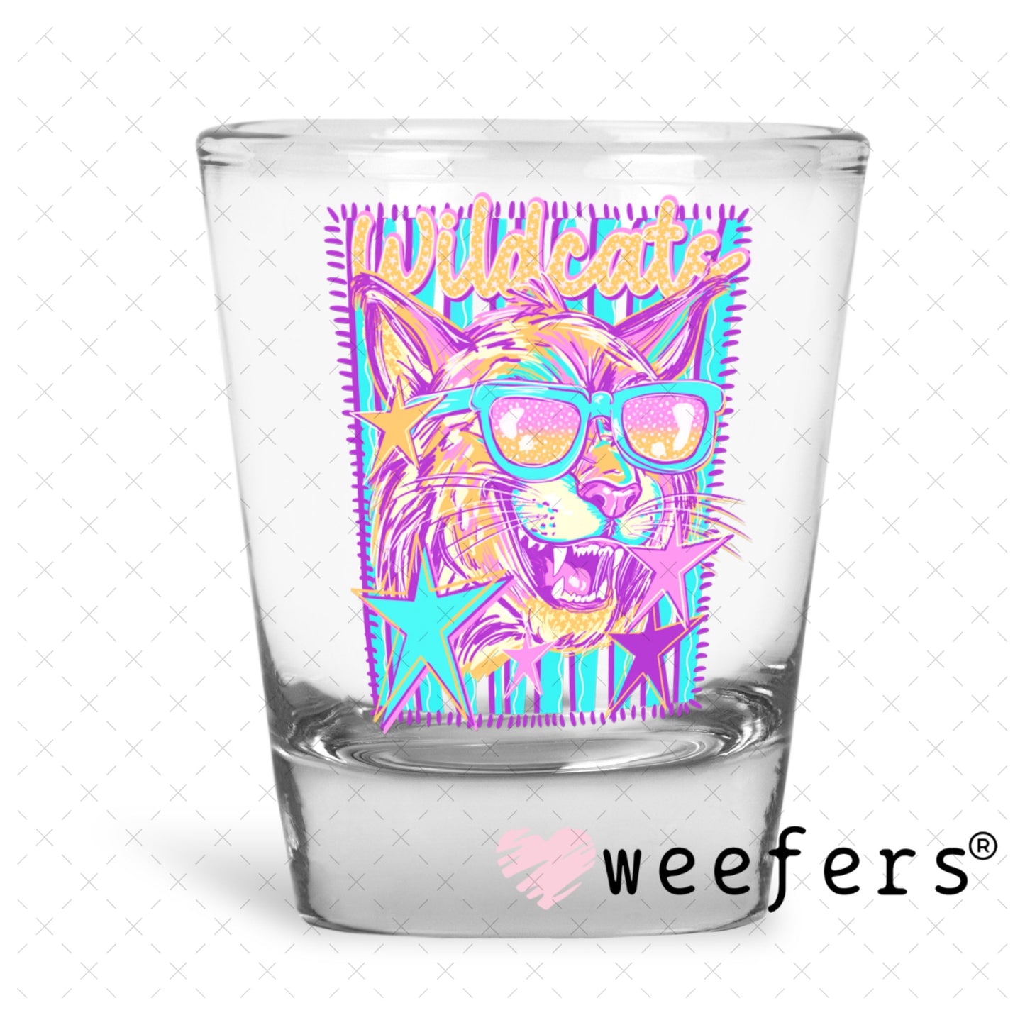 UV DTF Decal - Wildcats Colorful Mascot Shot Glass Heavy Base Weefers