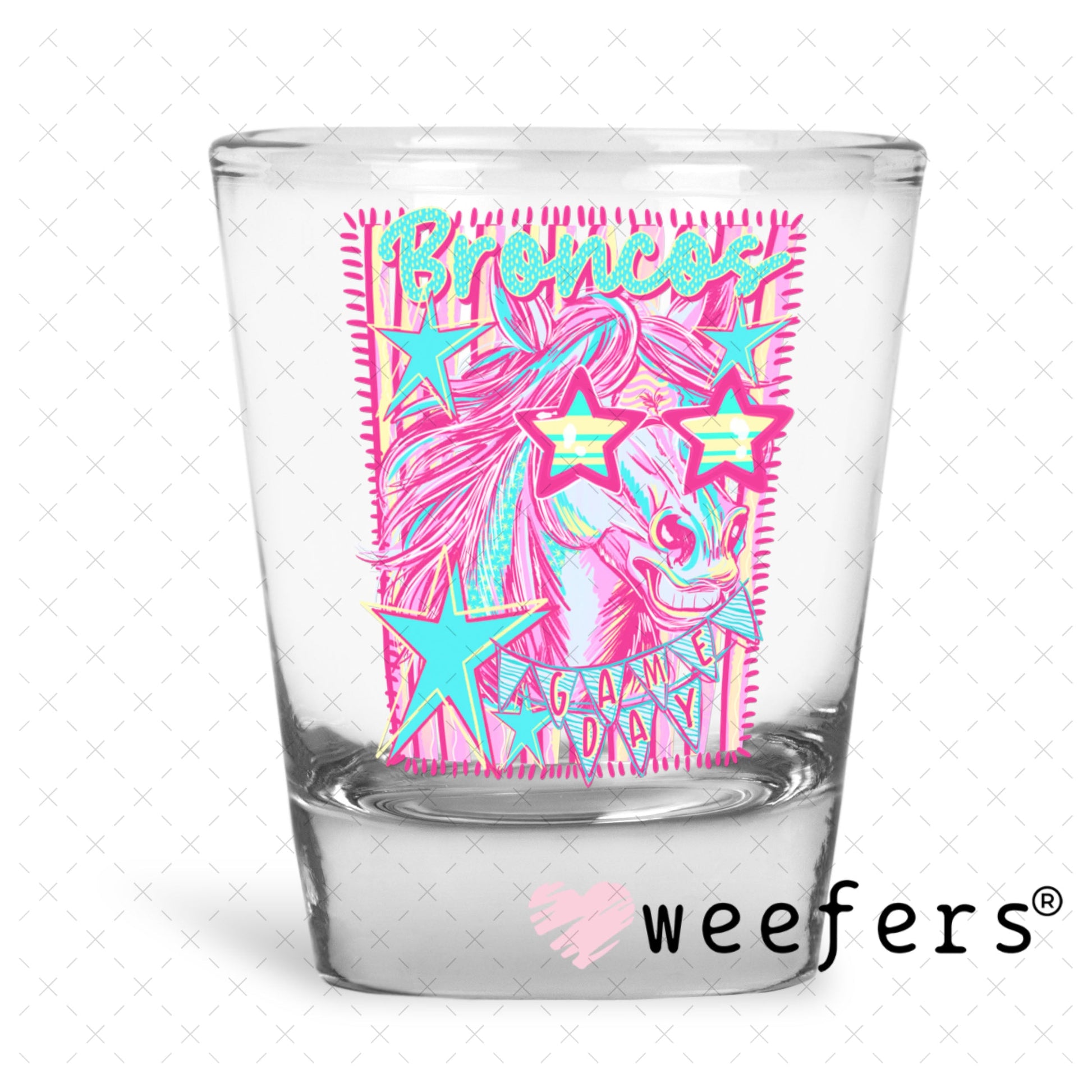 UV DTF Decal - Broncos Game Day Colorful Mascot Shot Glass Heavy Base Weefers
