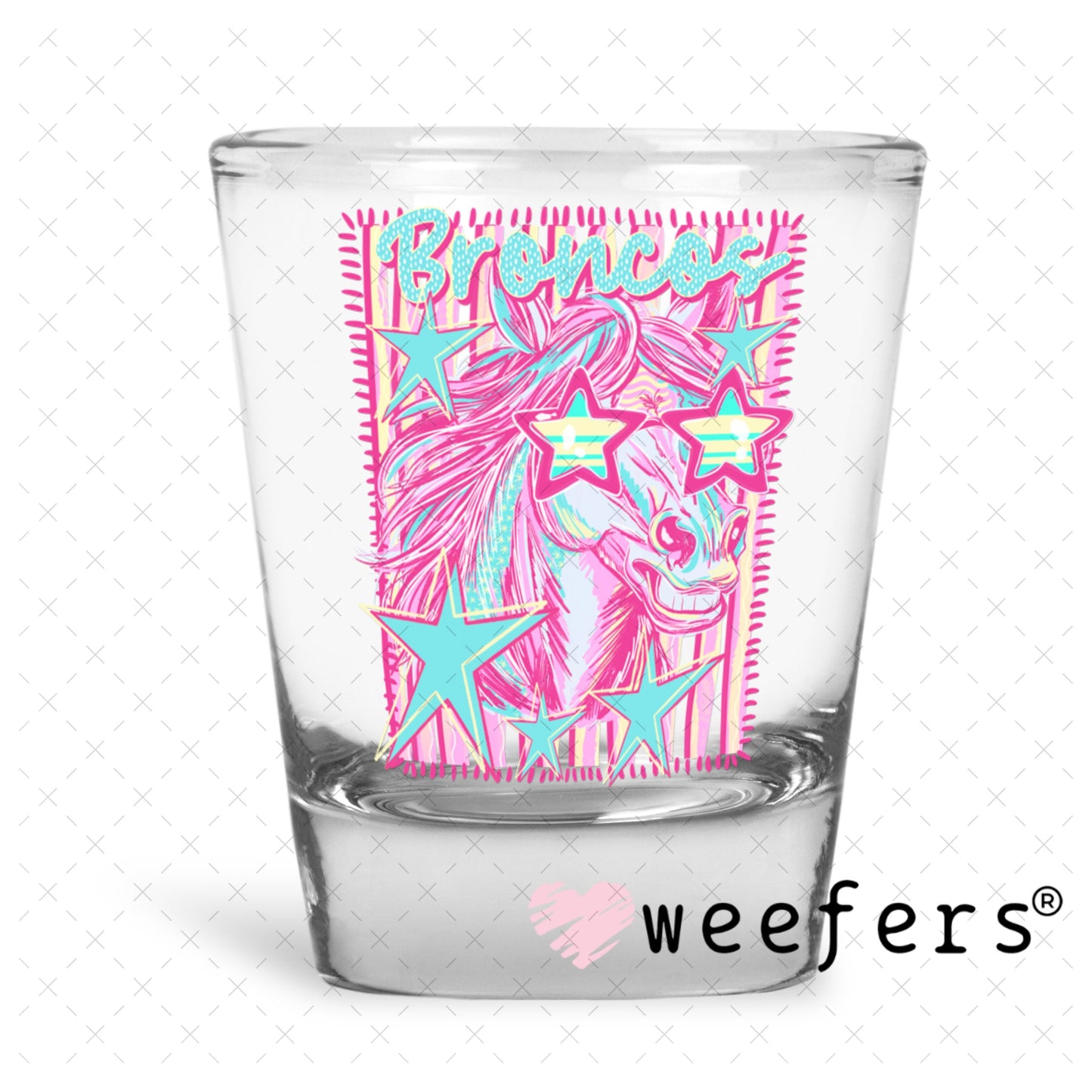 UV DTF Decal - Broncos Colorful Mascot Shot Glass Heavy Base Weefers