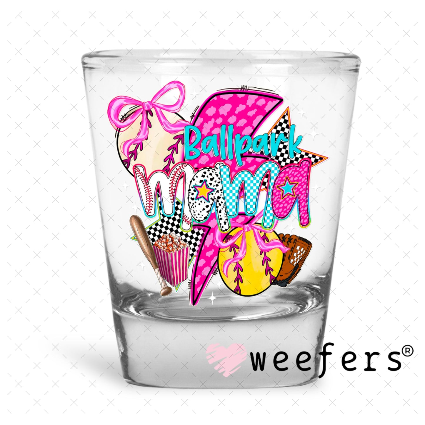 UV DTF Decal - Ballpark Mama Softball Baseball Shot Glass Heavy Base Weefers