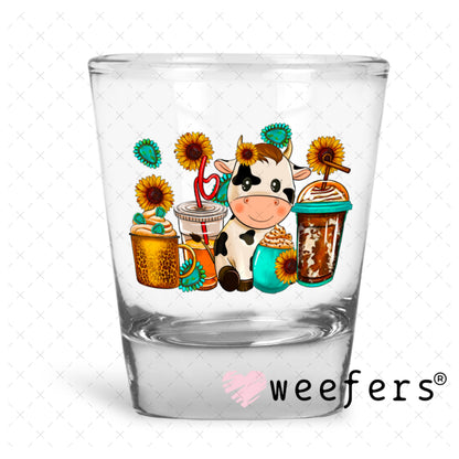 UV DTF Decal - Coffee Highlander Cow Western Shot Glass Heavy Base Weefers
