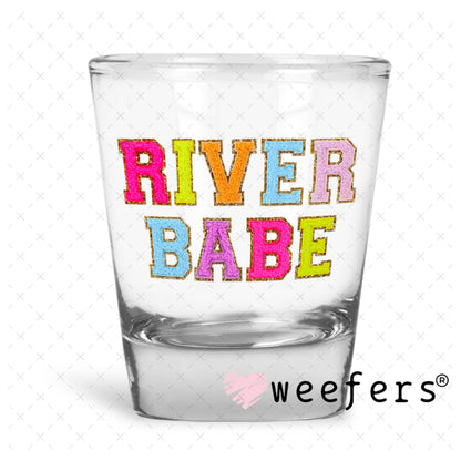 UV DTF Decal - Faux Chenille River Babe Shot Glass Heavy Base Weefers