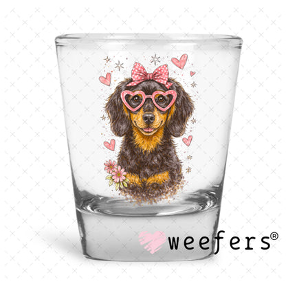 UV DTF Decal - Hearts Dachshund Shot Glass Heavy Base Weefers