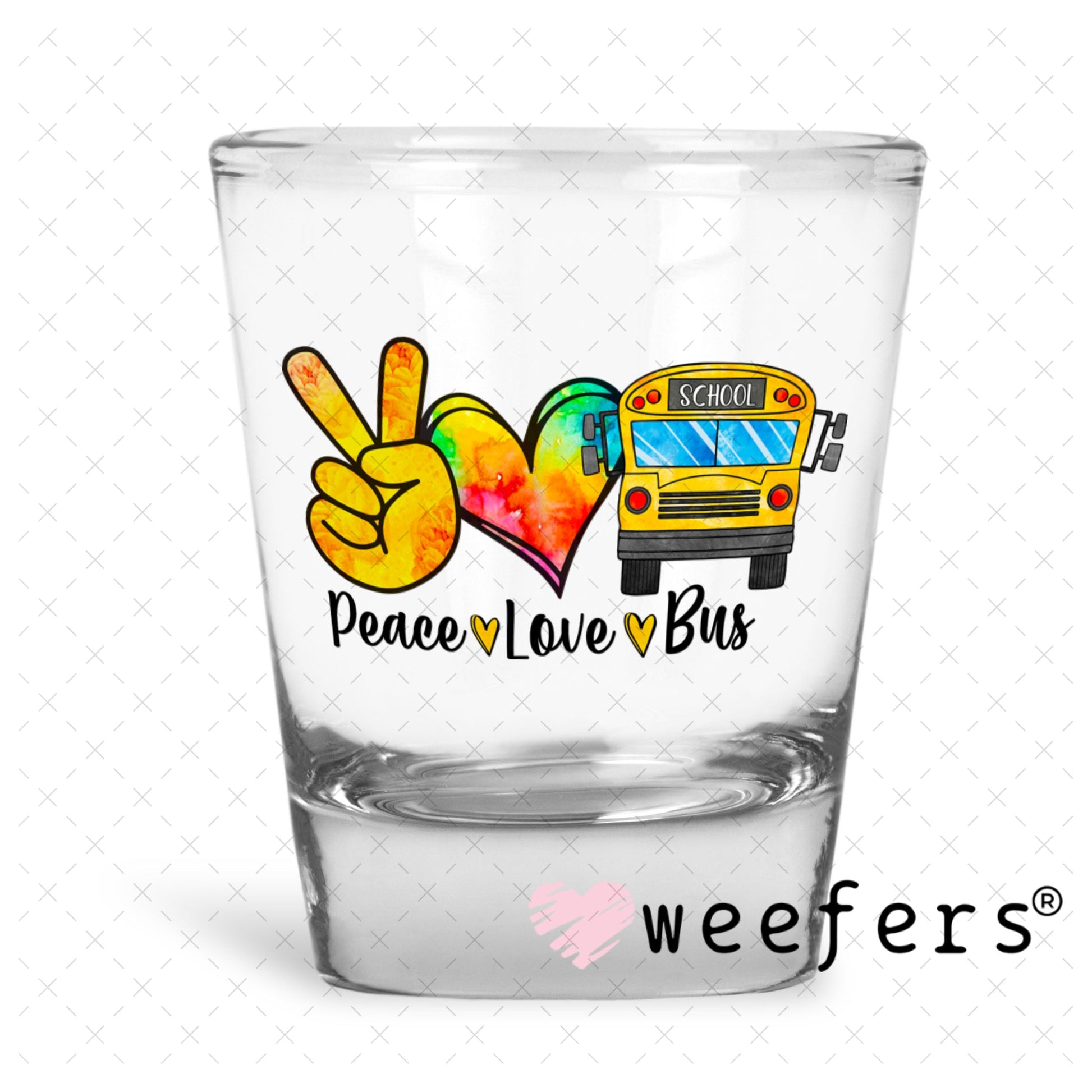 UV DTF Decal - Peace Love Bus Shot Glass Heavy Base Weefers