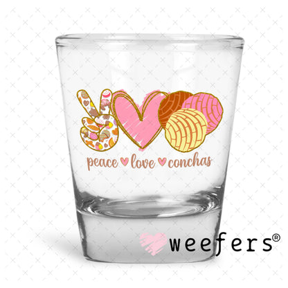 UV DTF Decal - Peace Love Conchas Shot Glass Heavy Base Weefers