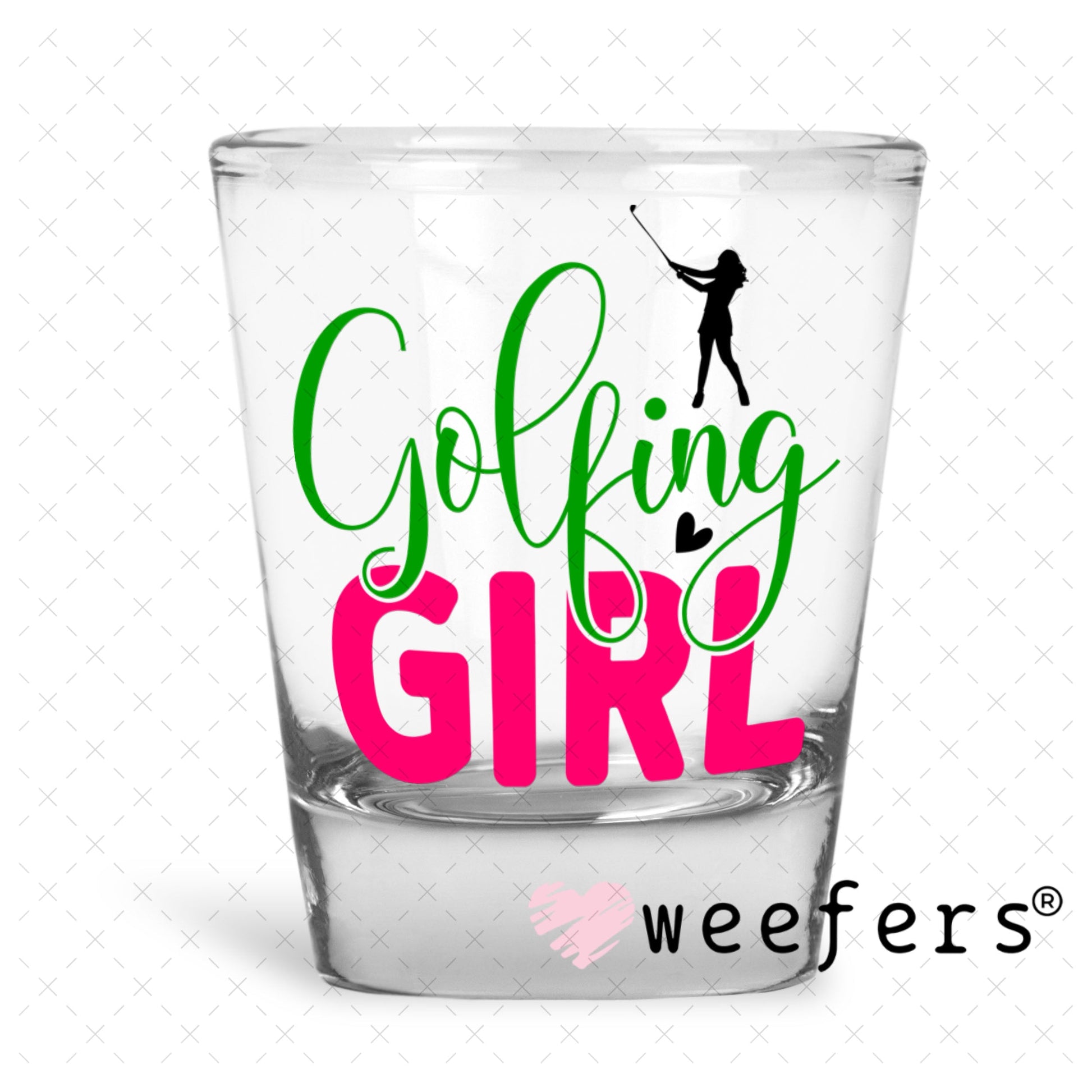 UV DTF Decal - Golfing Girl Shot Glass Heavy Base Weefers