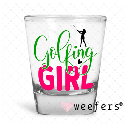 UV DTF Decal - Golfing Girl Shot Glass Heavy Base Weefers